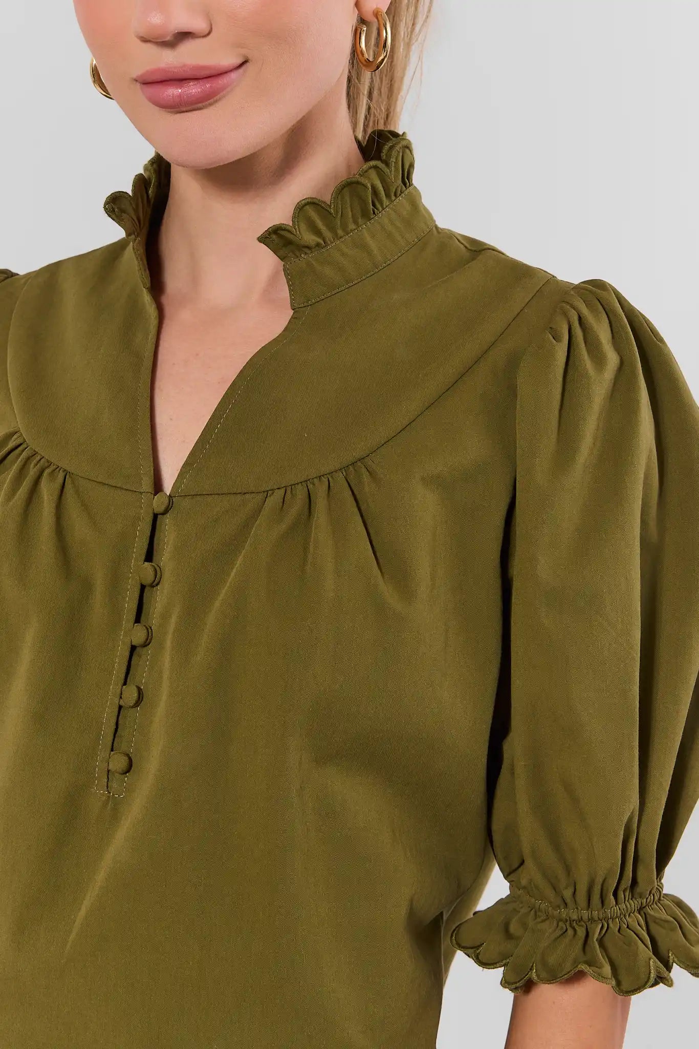 Hailey Green Ruffle Trim Top