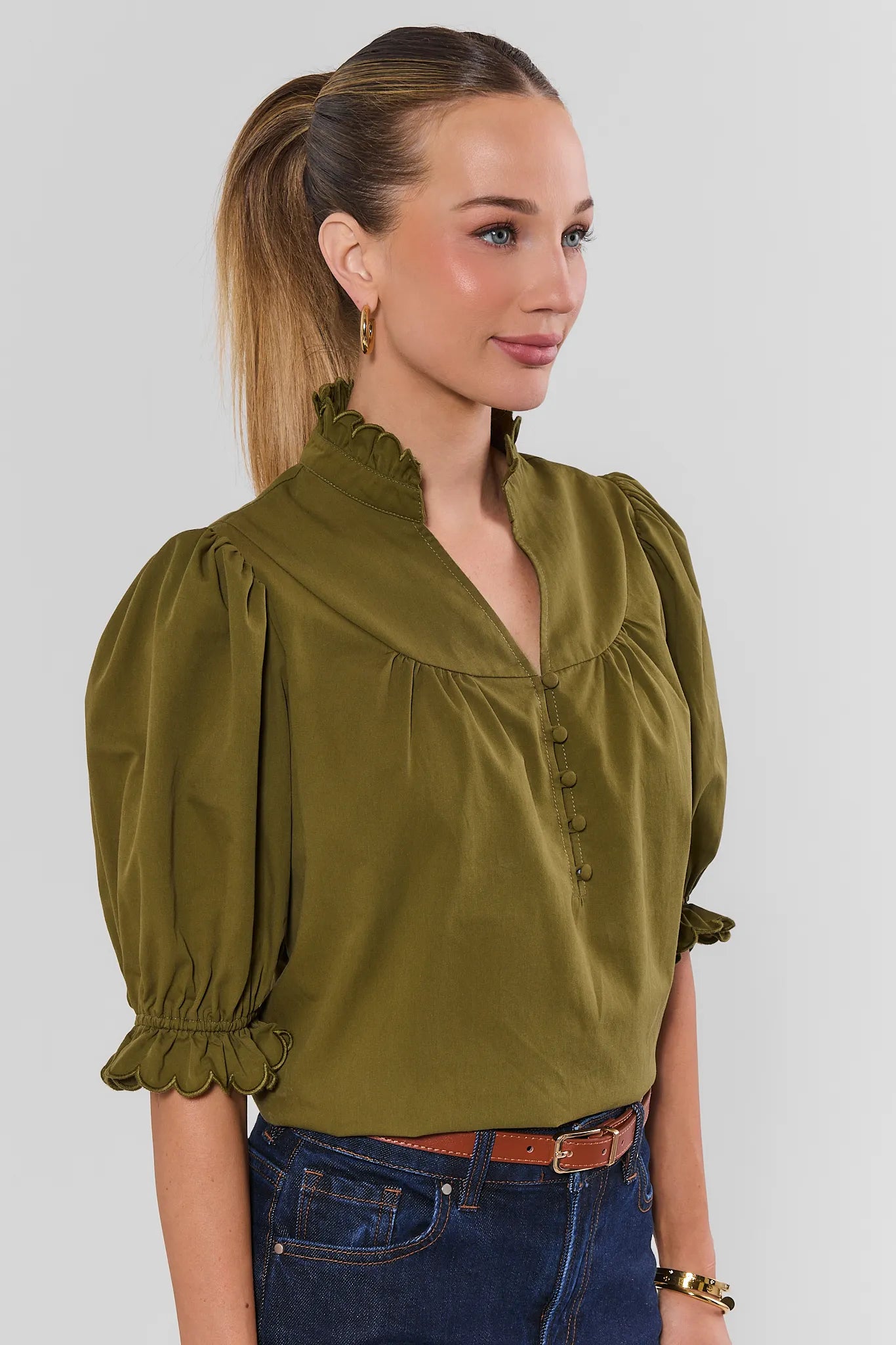 Hailey Green Ruffle Trim Top