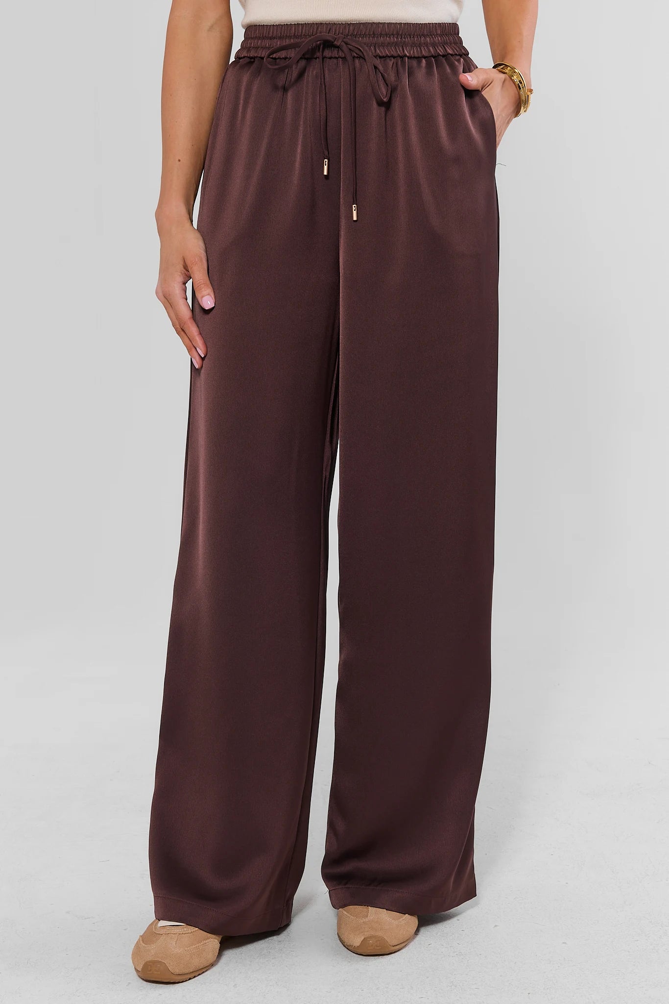 Brown Wide Leg Drawstring Pants
