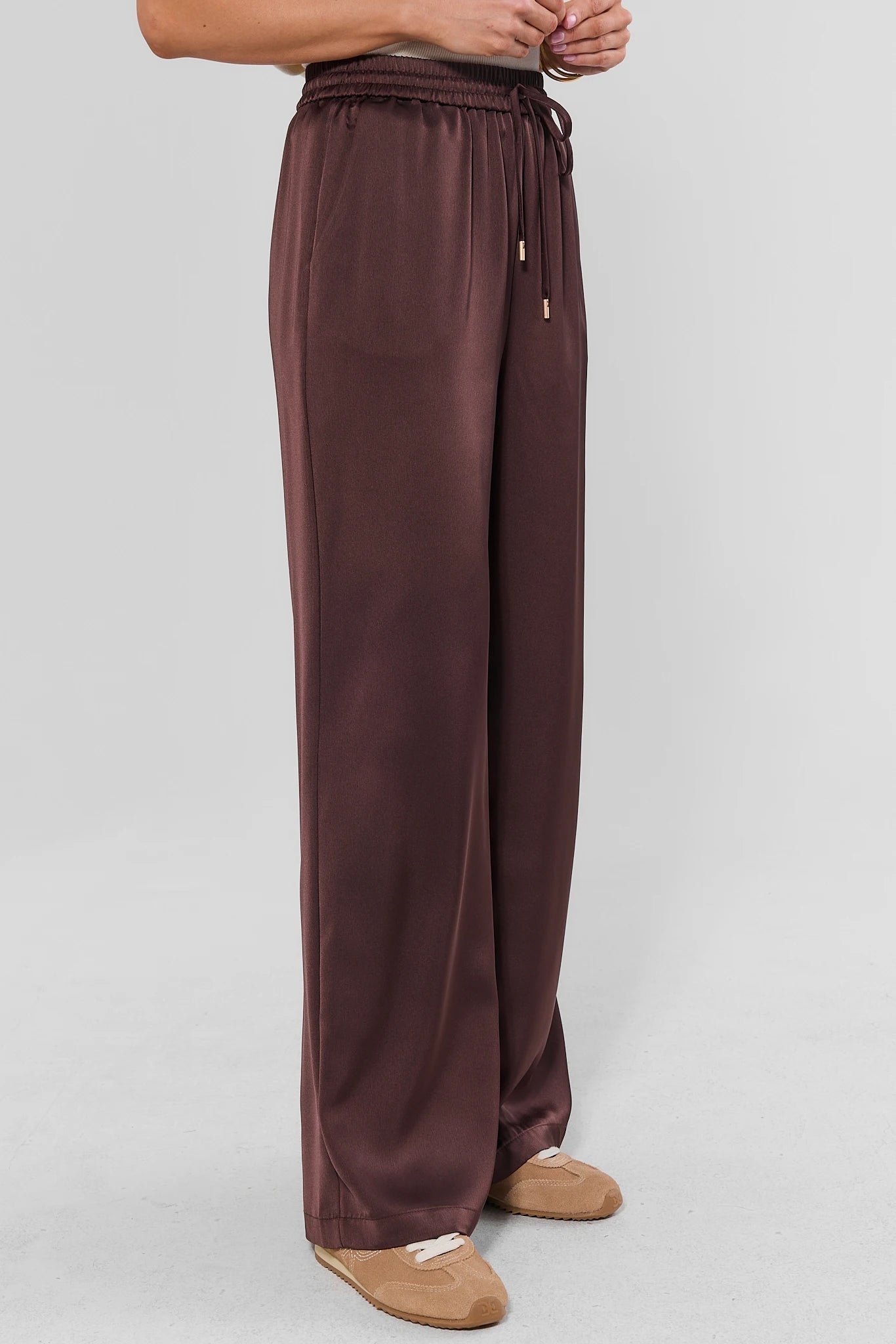 Brown Wide Leg Drawstring Pants