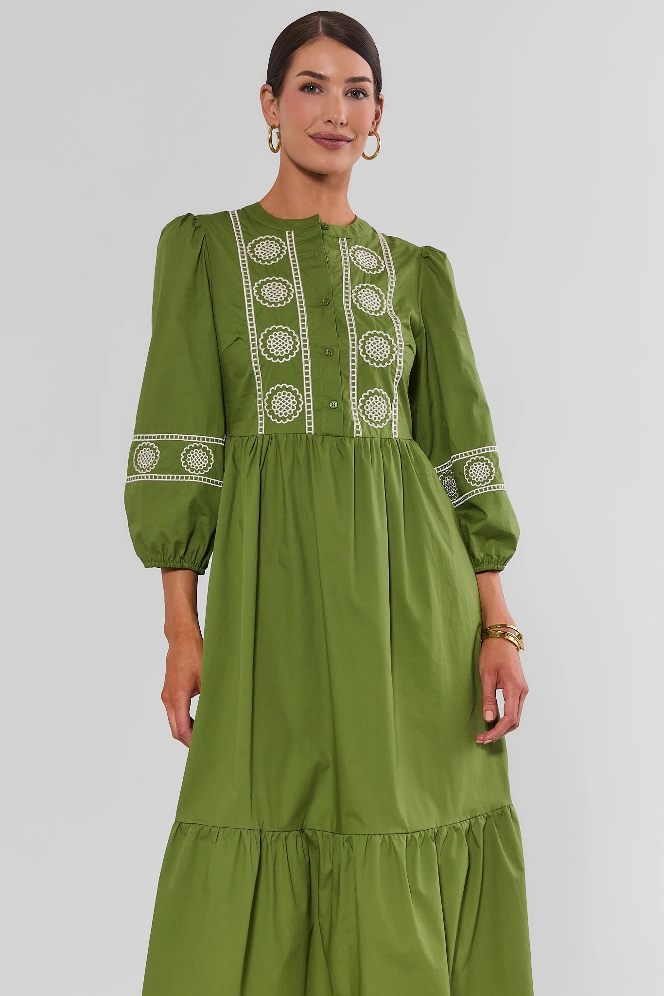 Green Embroidered Midi Dress