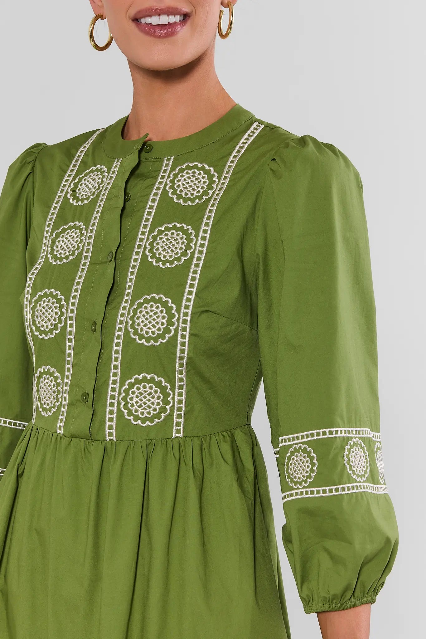 Green Embroidered Midi Dress