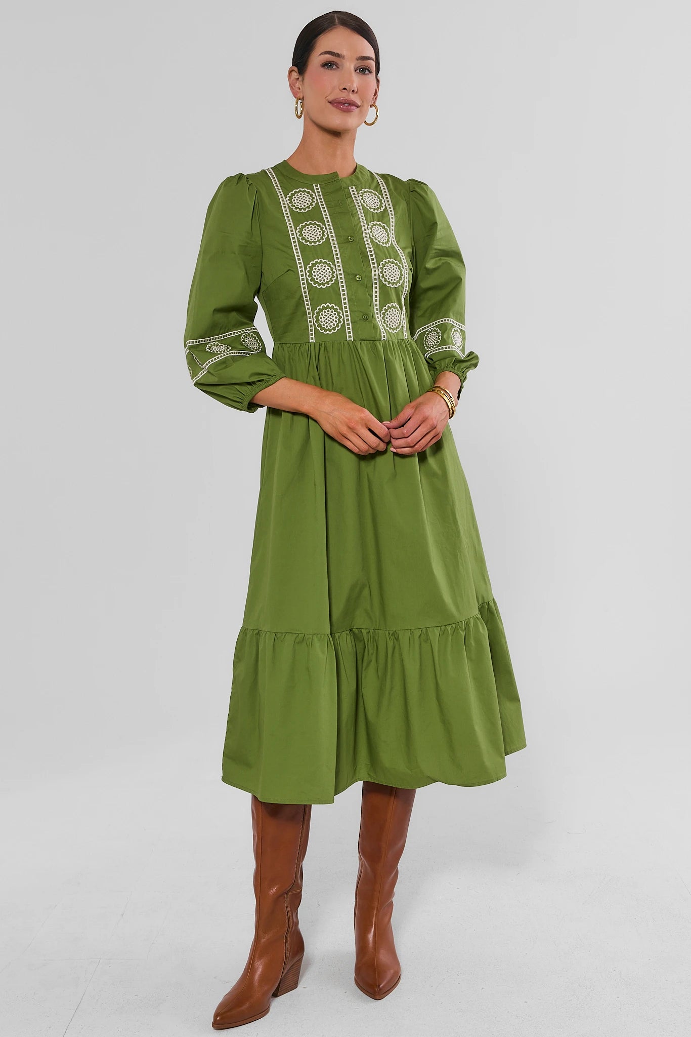 Green Embroidered Midi Dress
