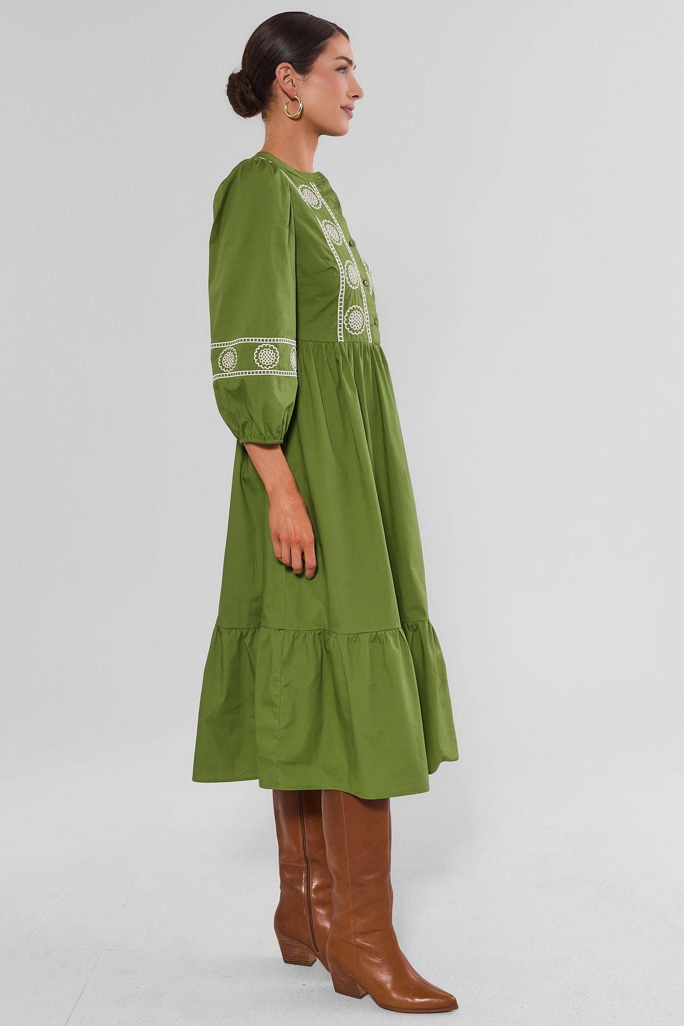 Green Embroidered Midi Dress