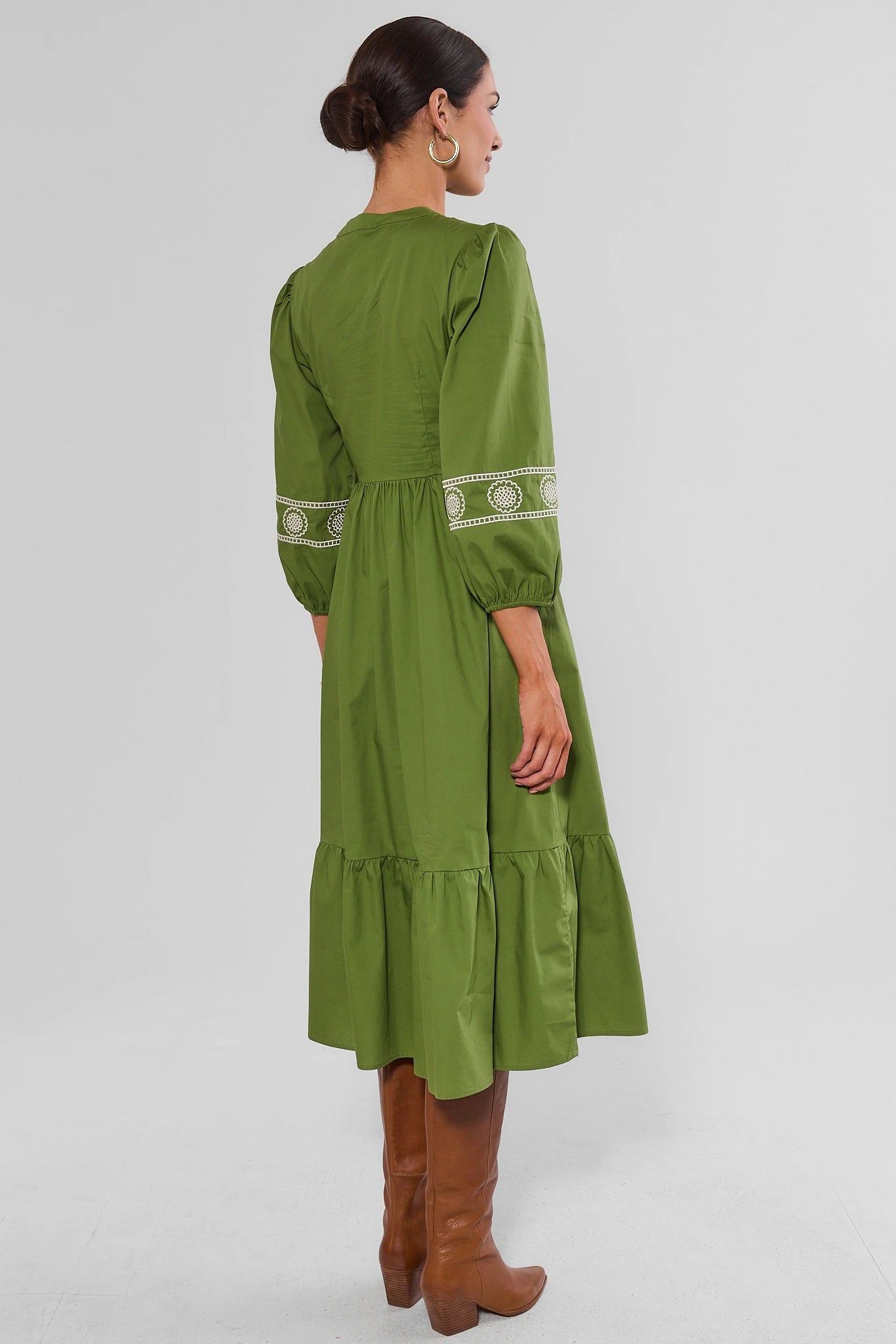 Green Embroidered Midi Dress