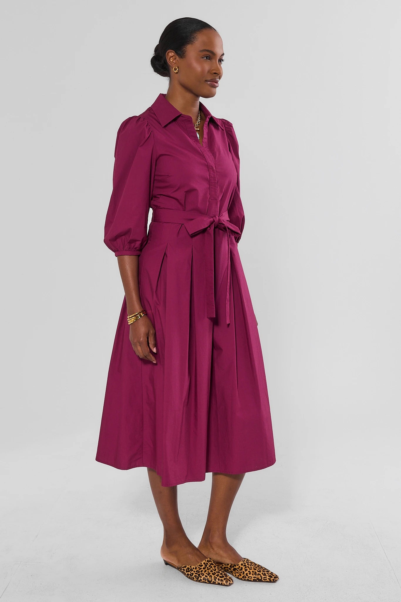 Trina Plum Pleated Midi Dress