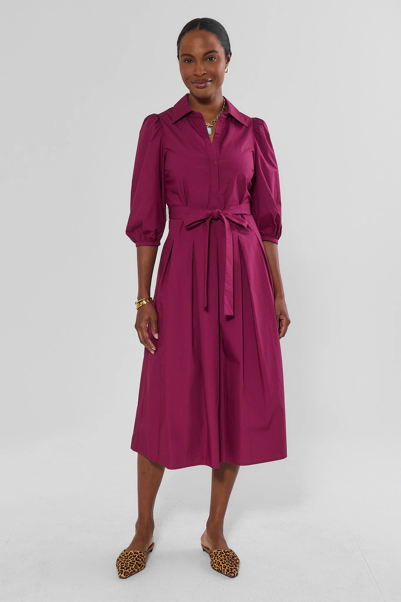 Trina Plum Pleated Midi Dress