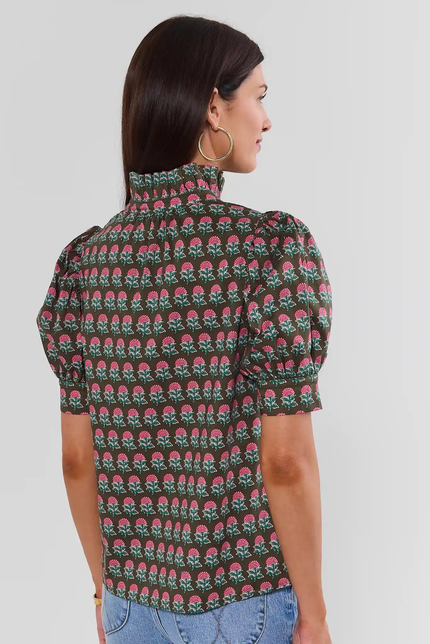 Melissa Olive Printed Split Neck Top