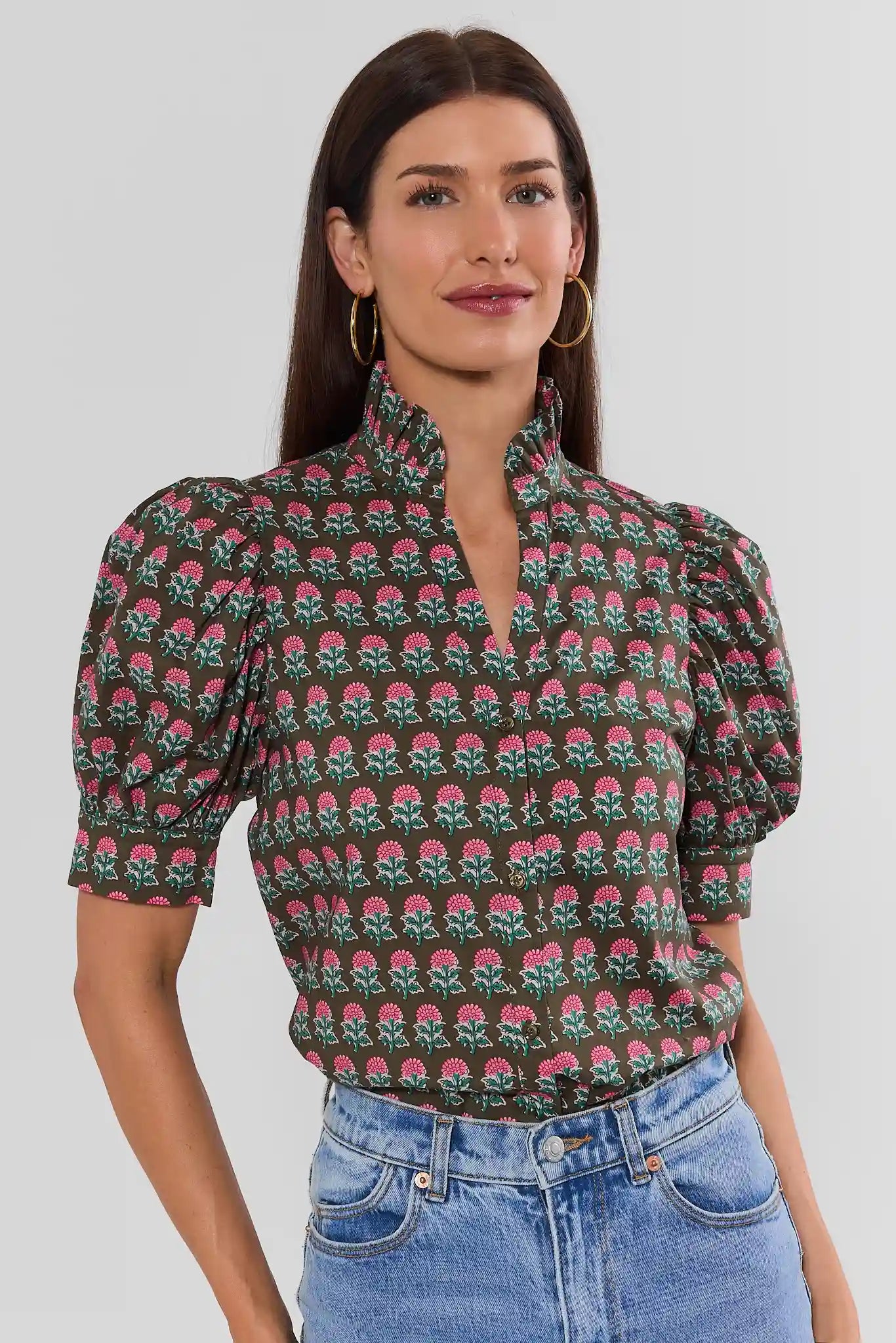 Melissa Olive Printed Split Neck Top