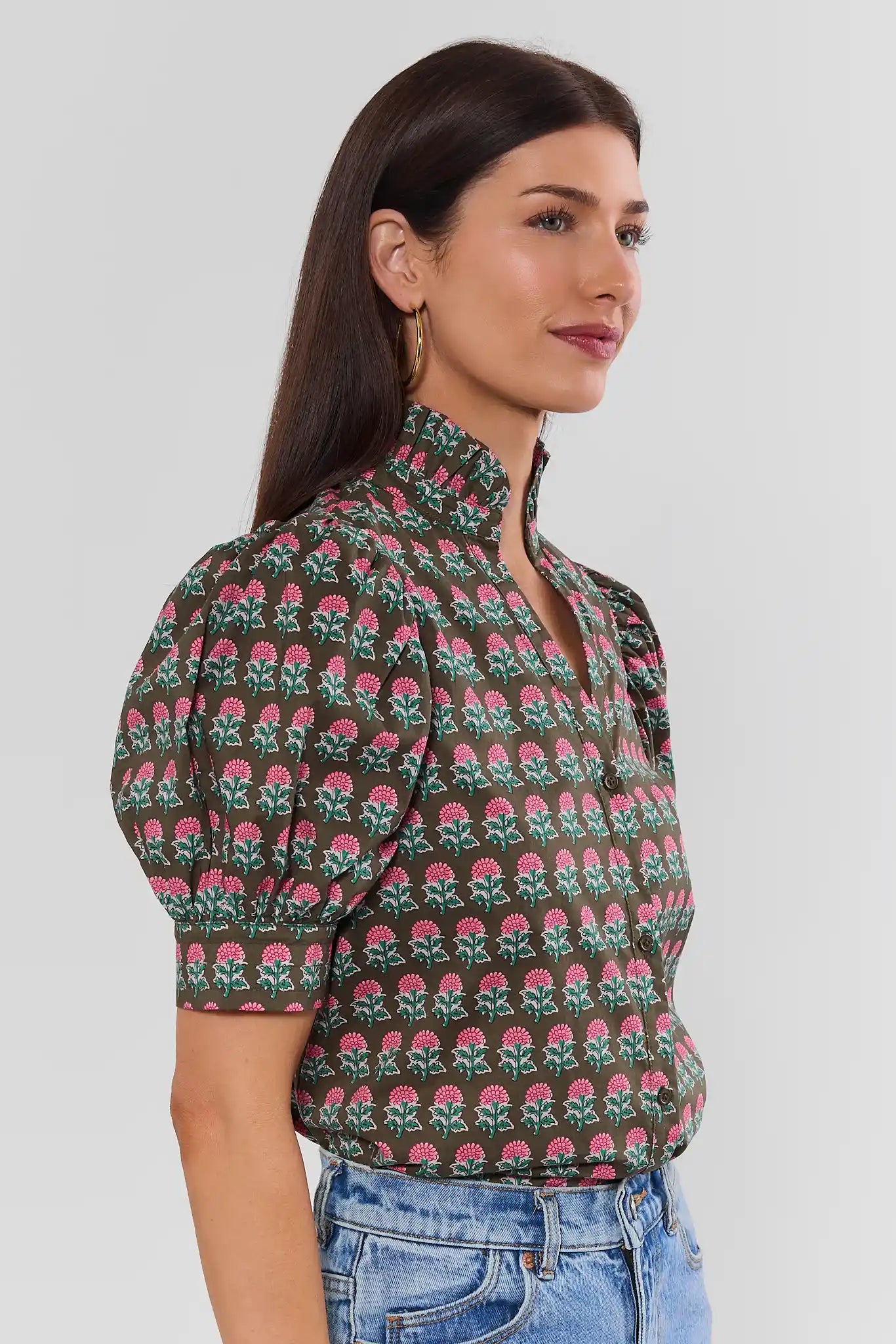 Melissa Olive Printed Split Neck Top