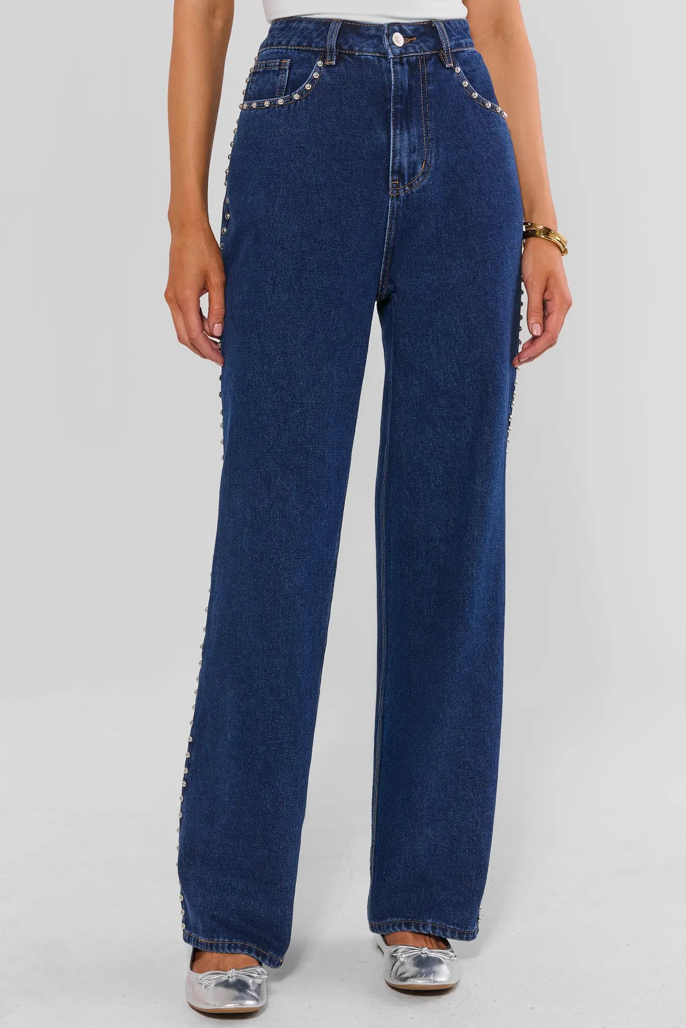 Adrian Dark Wash Studded Straight Jeans