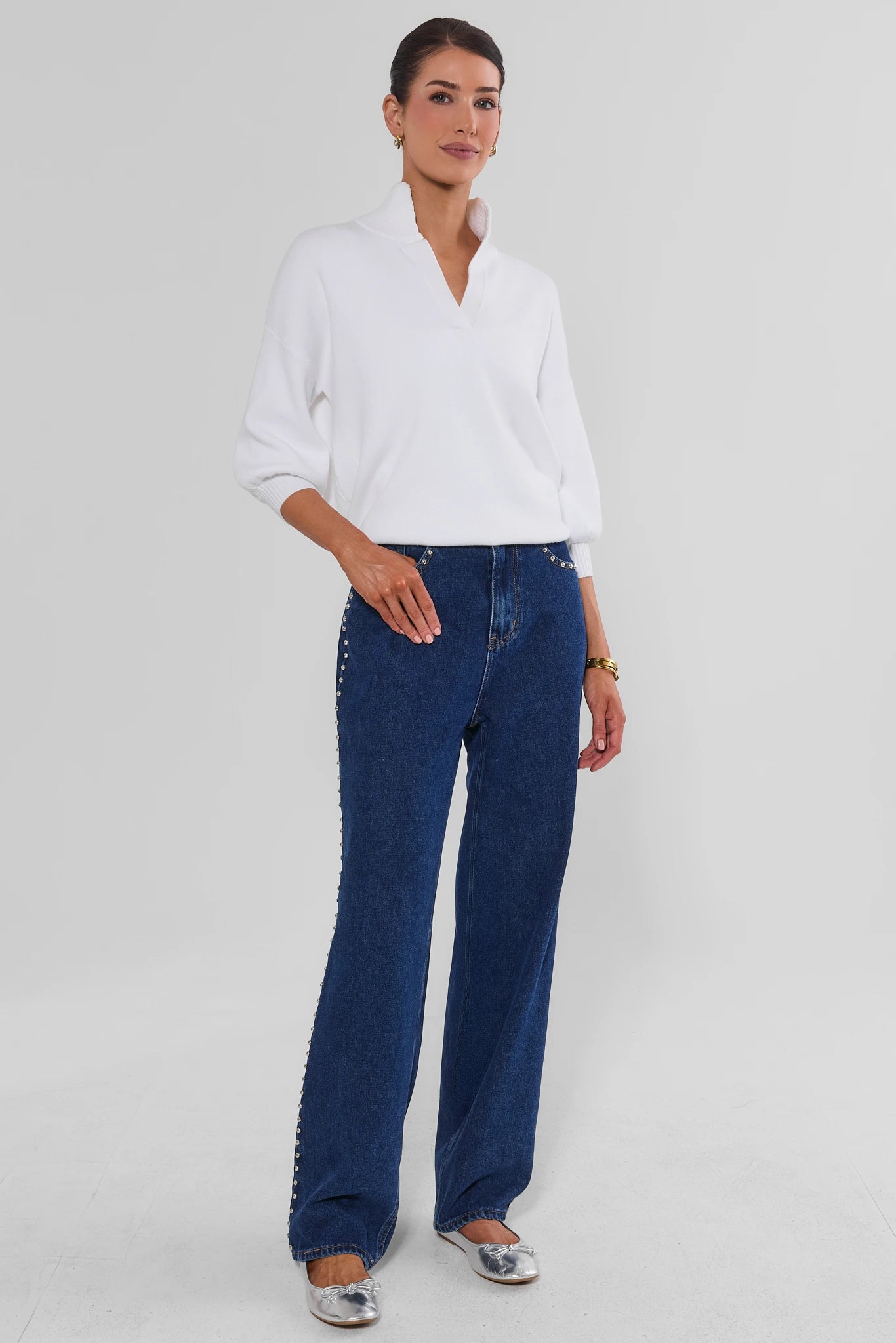 Adrian Dark Wash Studded Straight Jeans