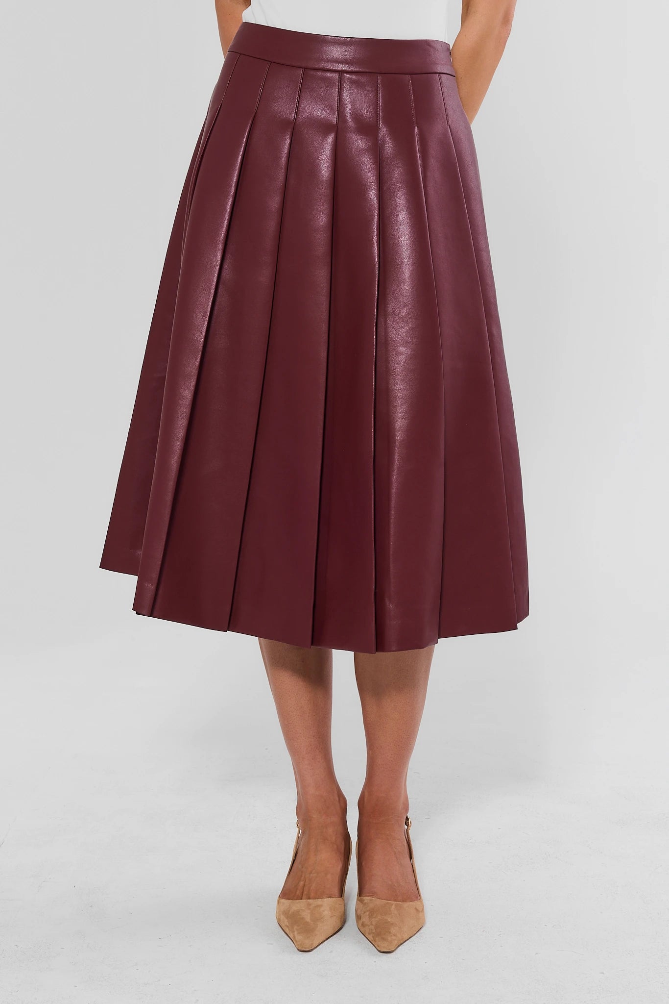 Maroon Pleated Midi Skirt