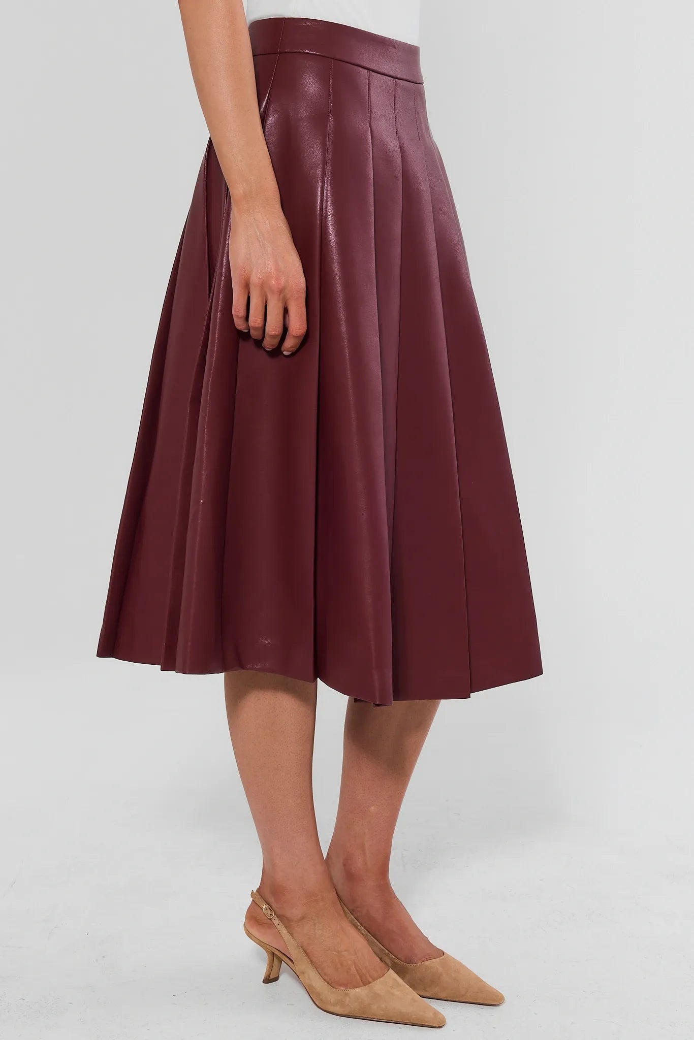 Maroon Pleated Midi Skirt