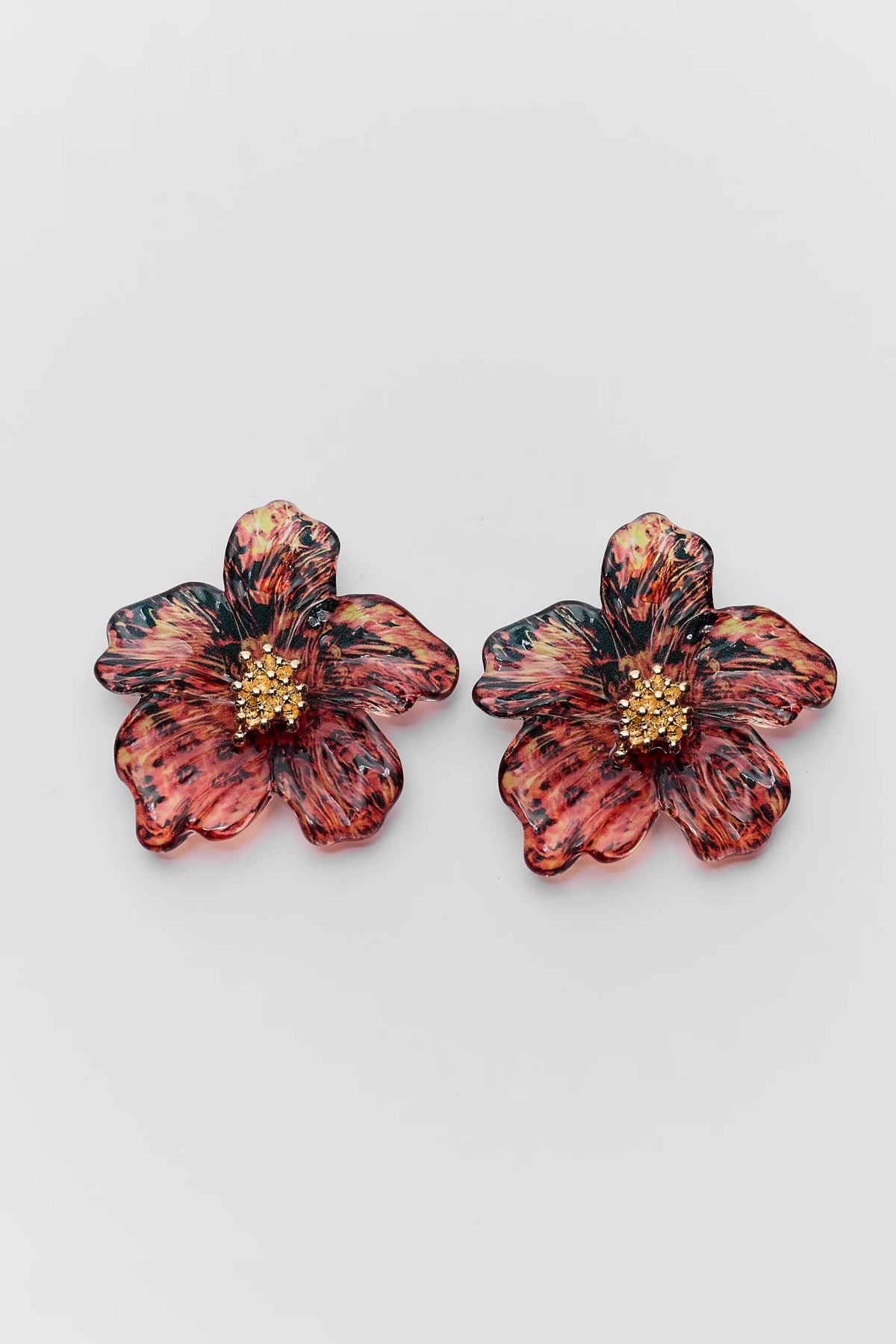 Brown Tortoise Flower Stud Earrings