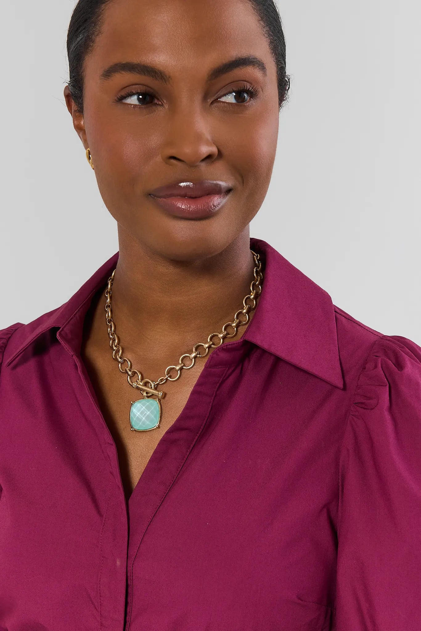 Gold Faceted Stone Toggle Necklace