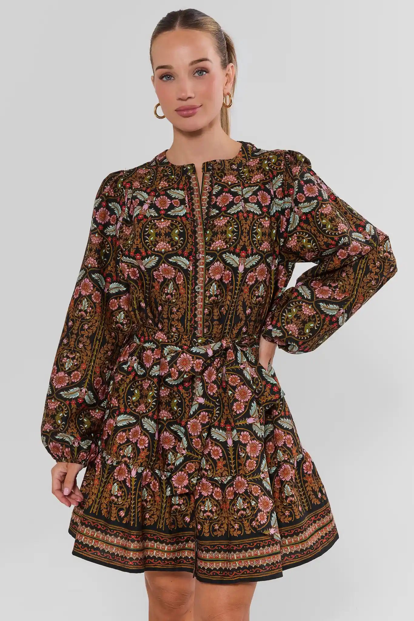Black Multi Printed Short Dress