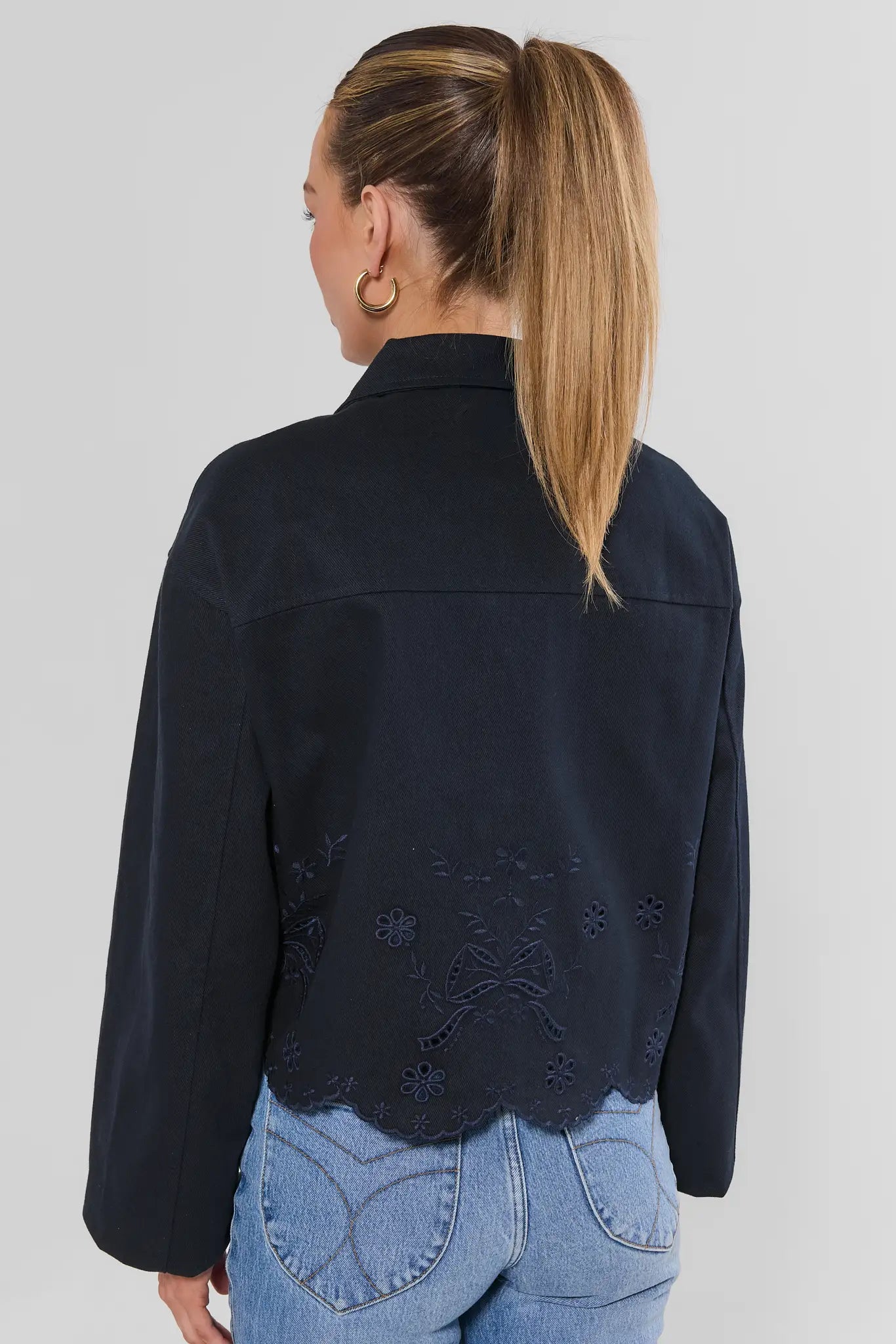 Eyelet Detail Scalloped Hem Jacket