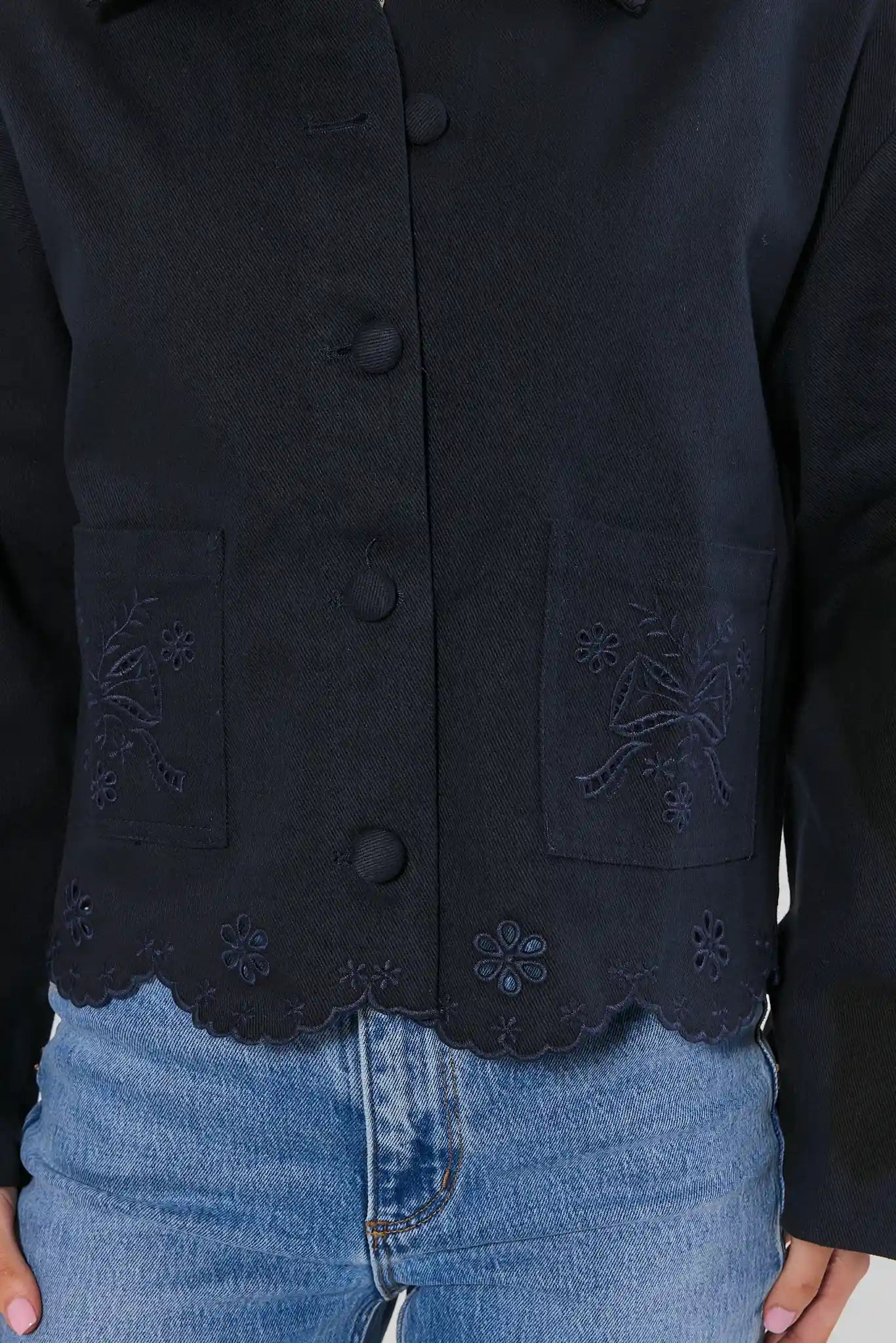 Eyelet Detail Scalloped Hem Jacket