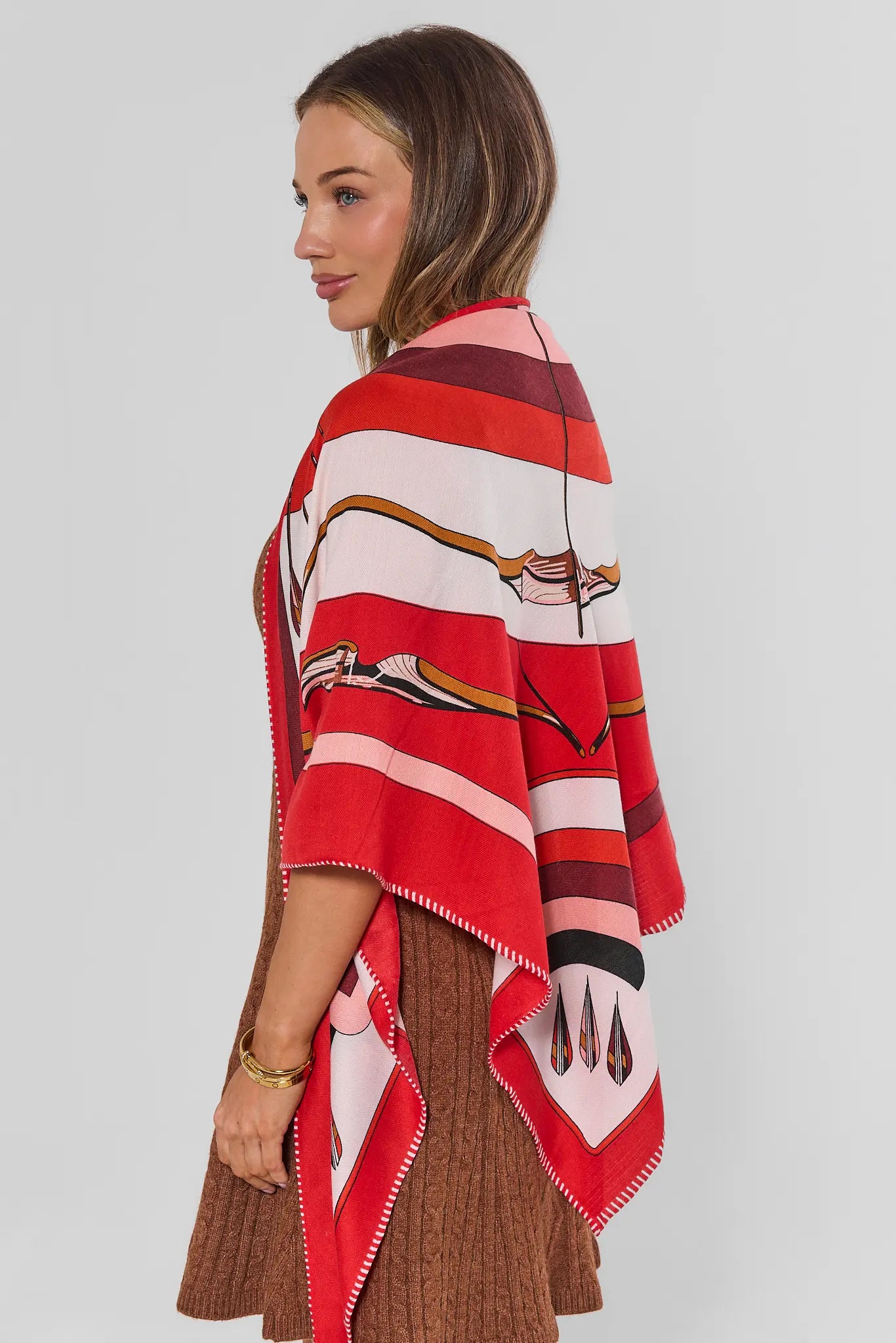 Red Cashmere Blend Printed wrap