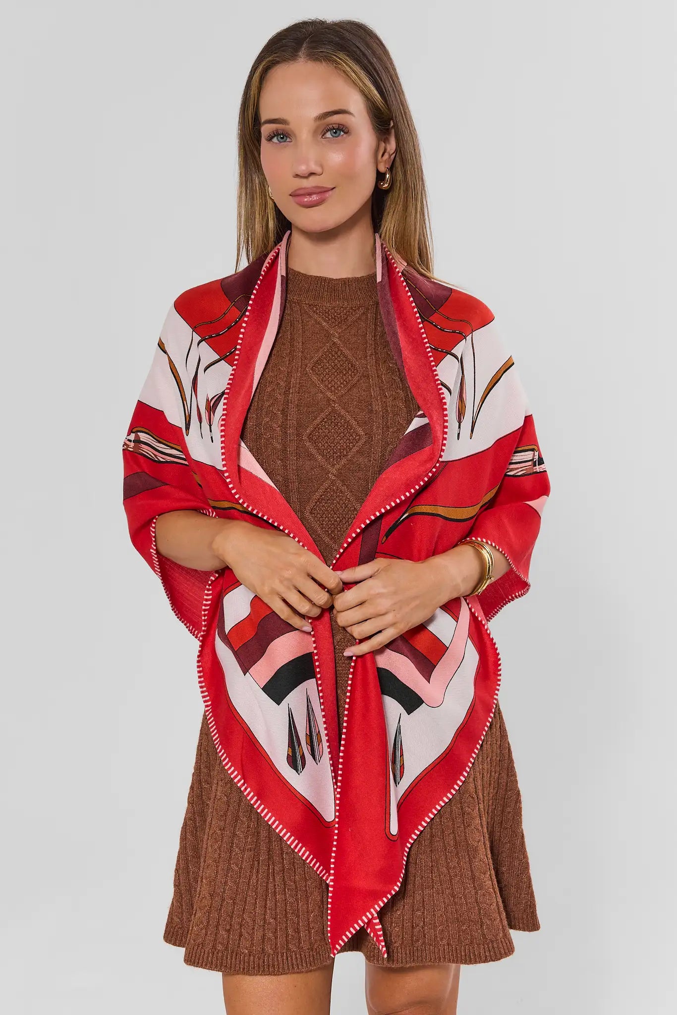 Red Cashmere Blend Printed wrap
