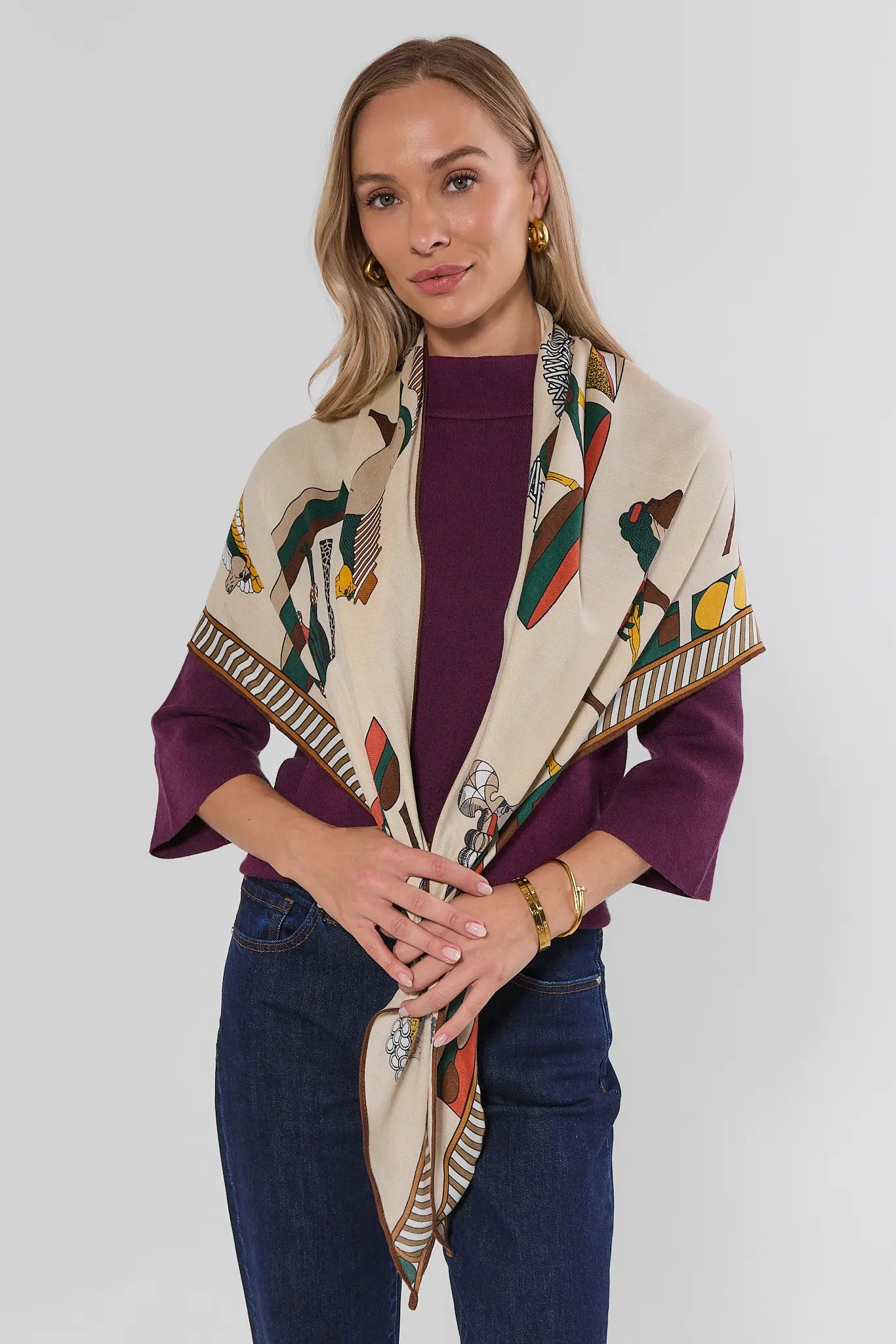 Tan Cashmere Blend Printed wrap