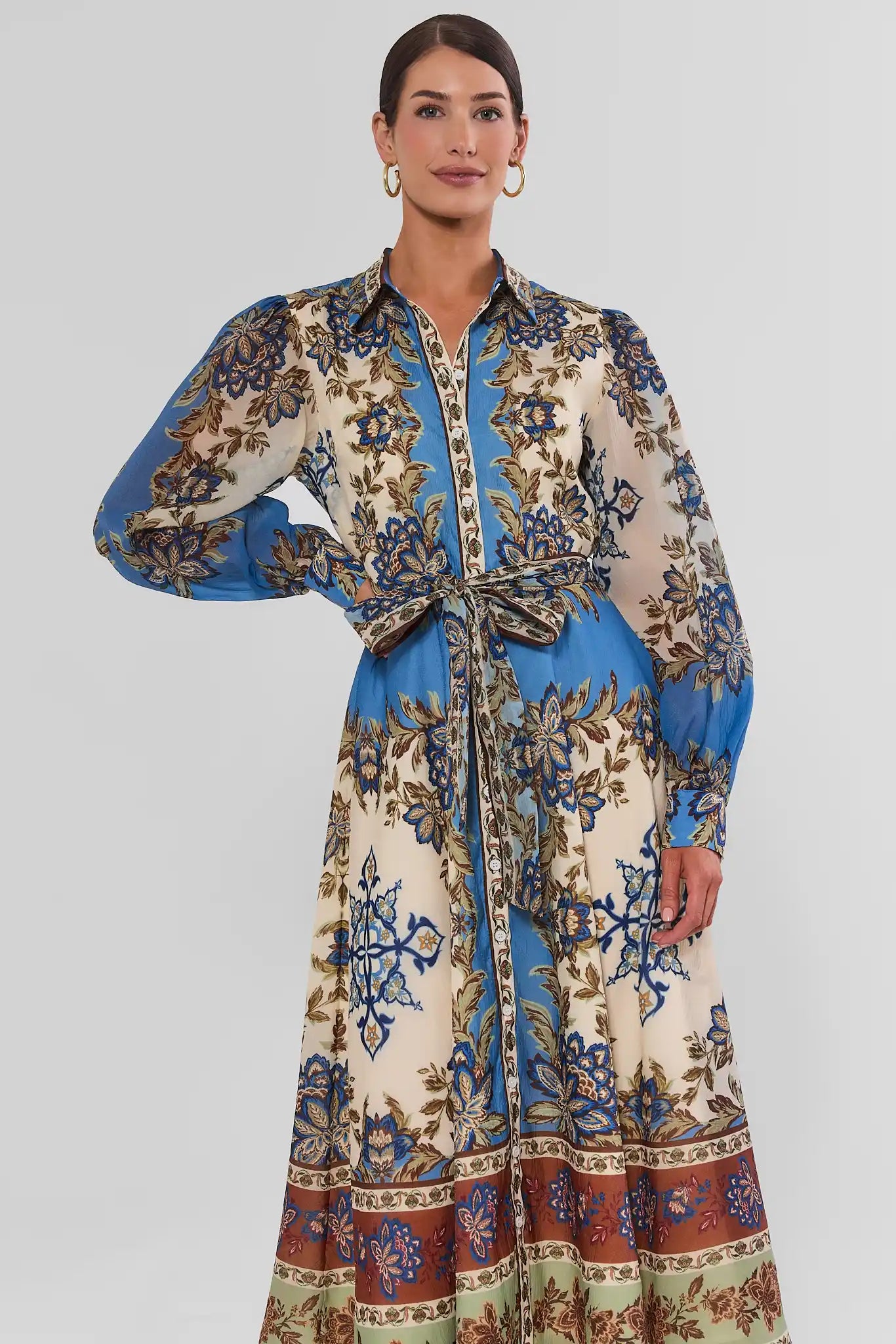 Multi Border Print Button Up Midi Dress
