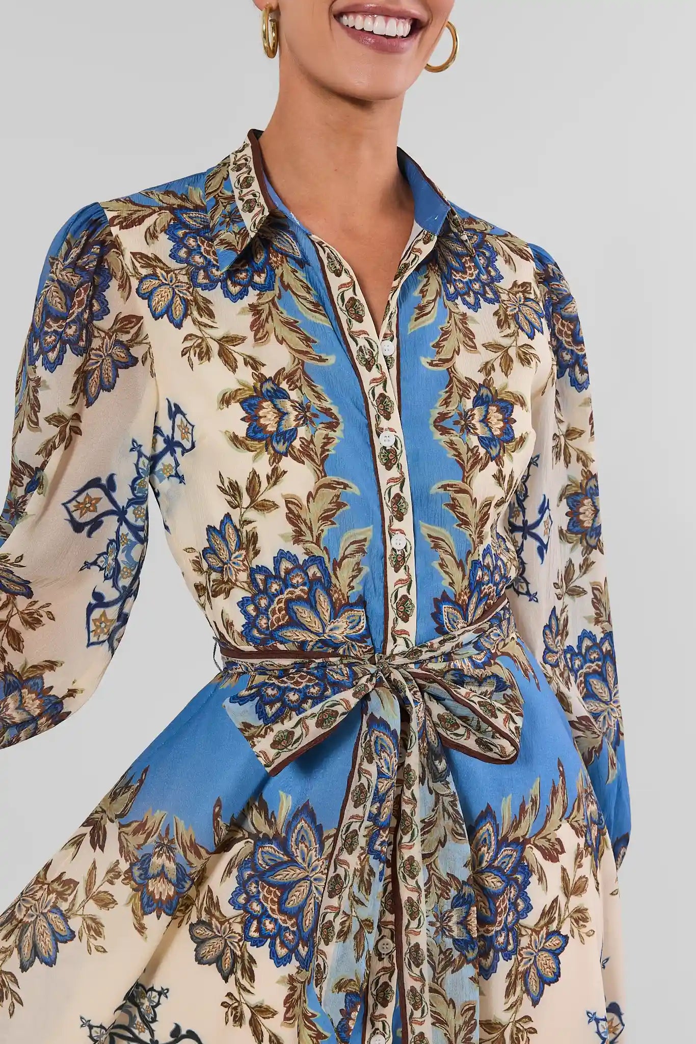 Multi Border Print Button Up Midi Dress