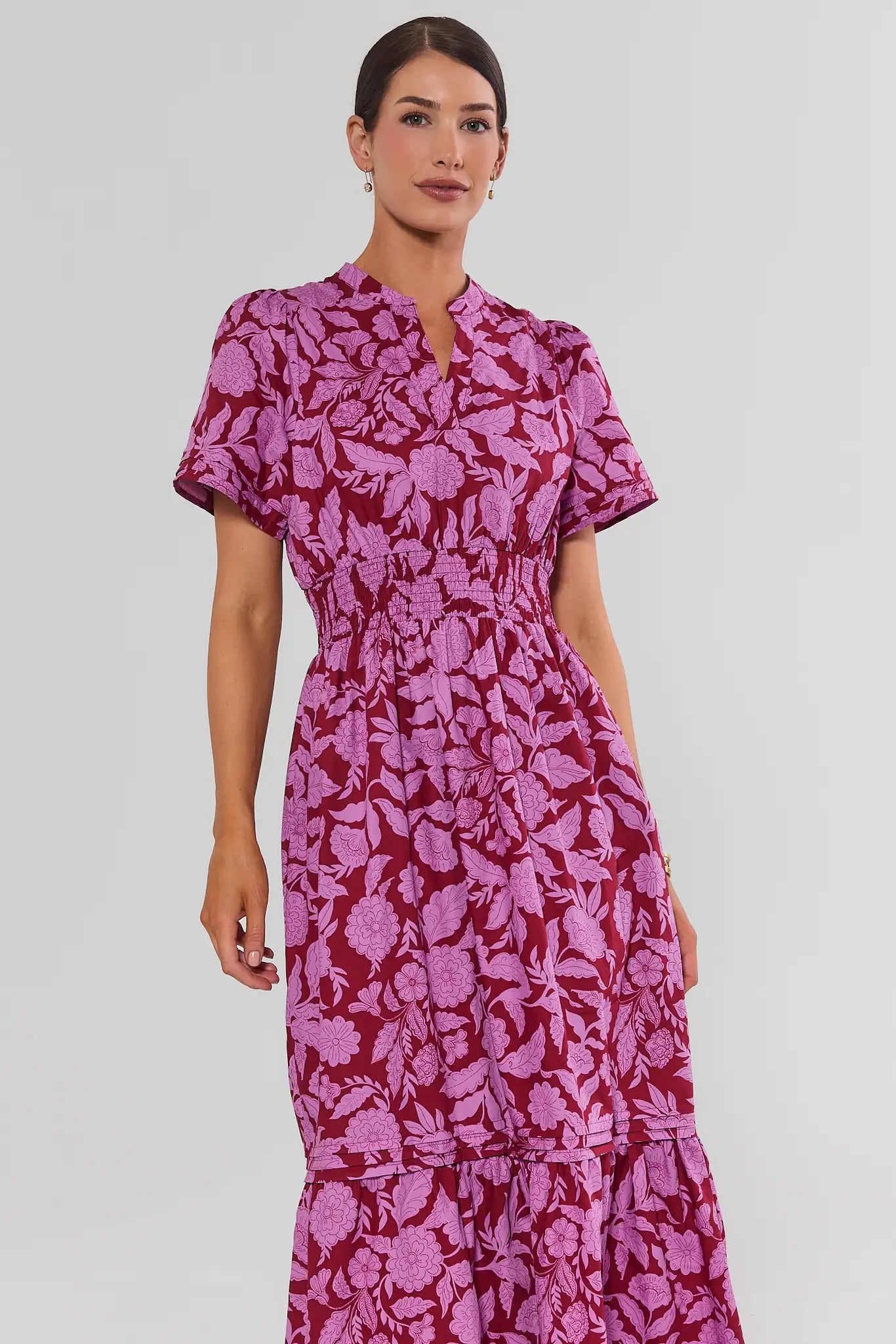 Isabella Burgundy Floral Print Maxi Dress