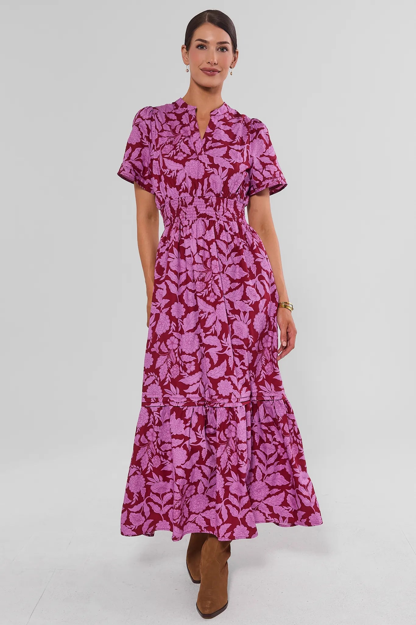 Isabella Burgundy Floral Print Maxi Dress