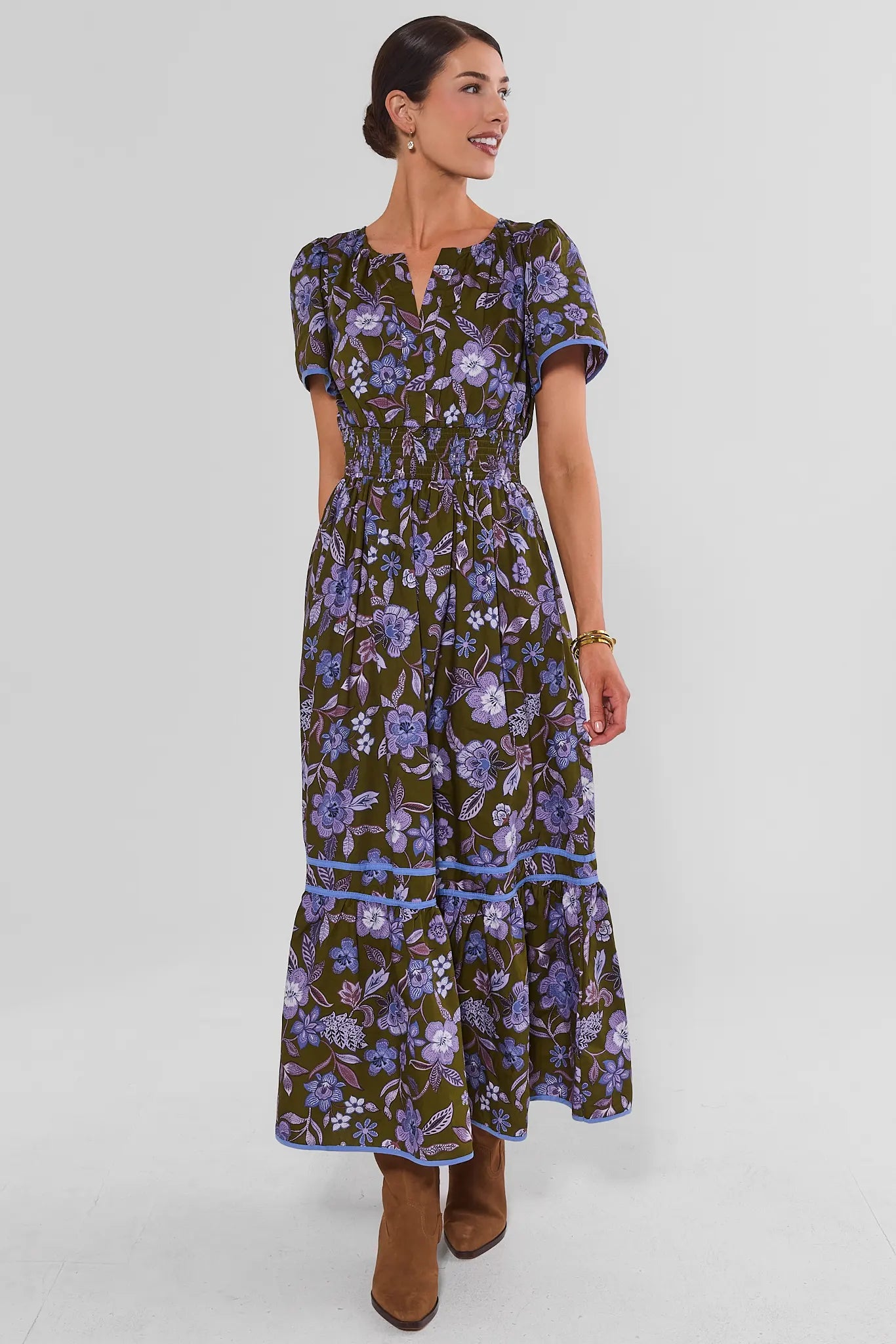 Isabella Olive Floral Print Maxi Dress