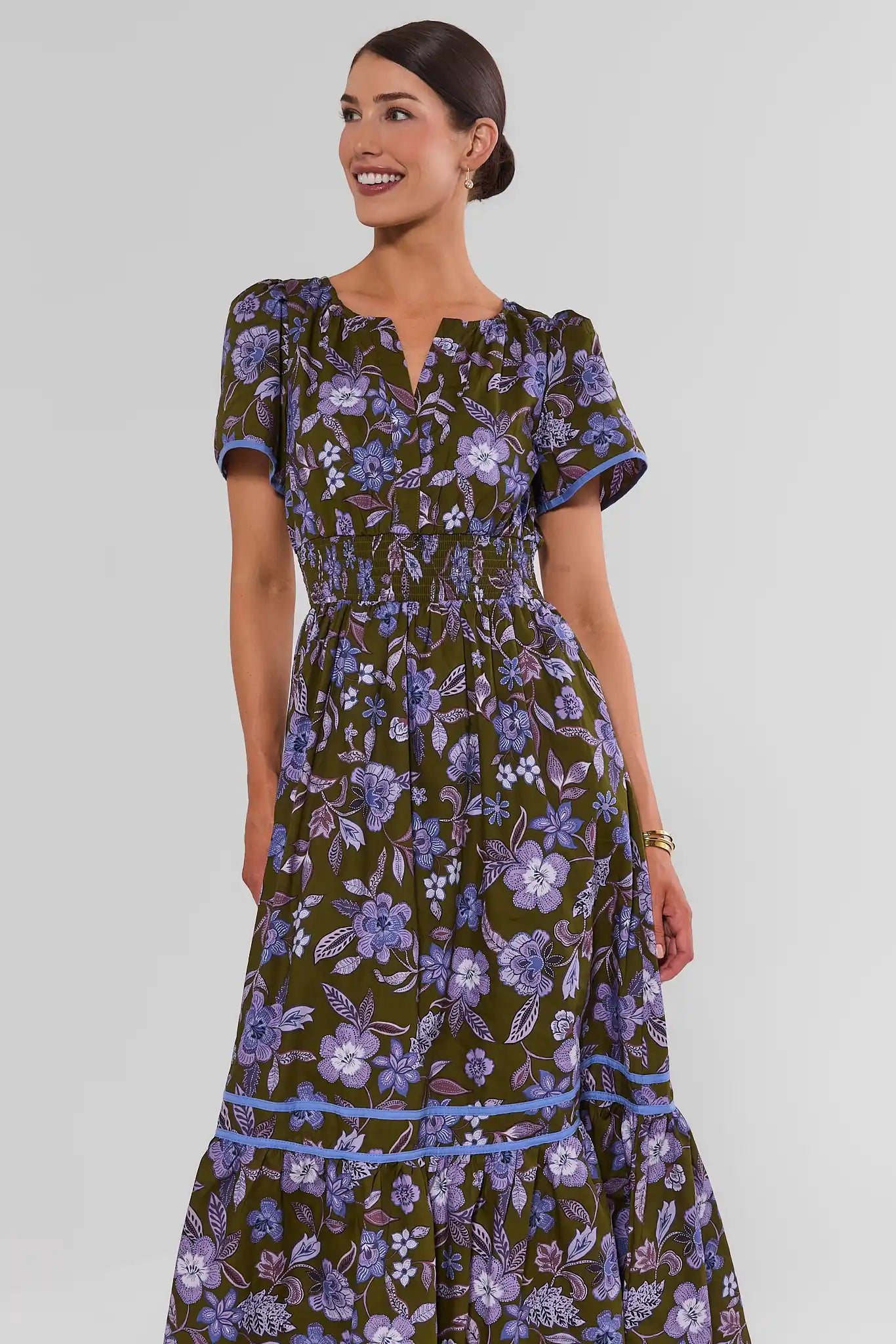 Isabella Olive Floral Print Maxi Dress