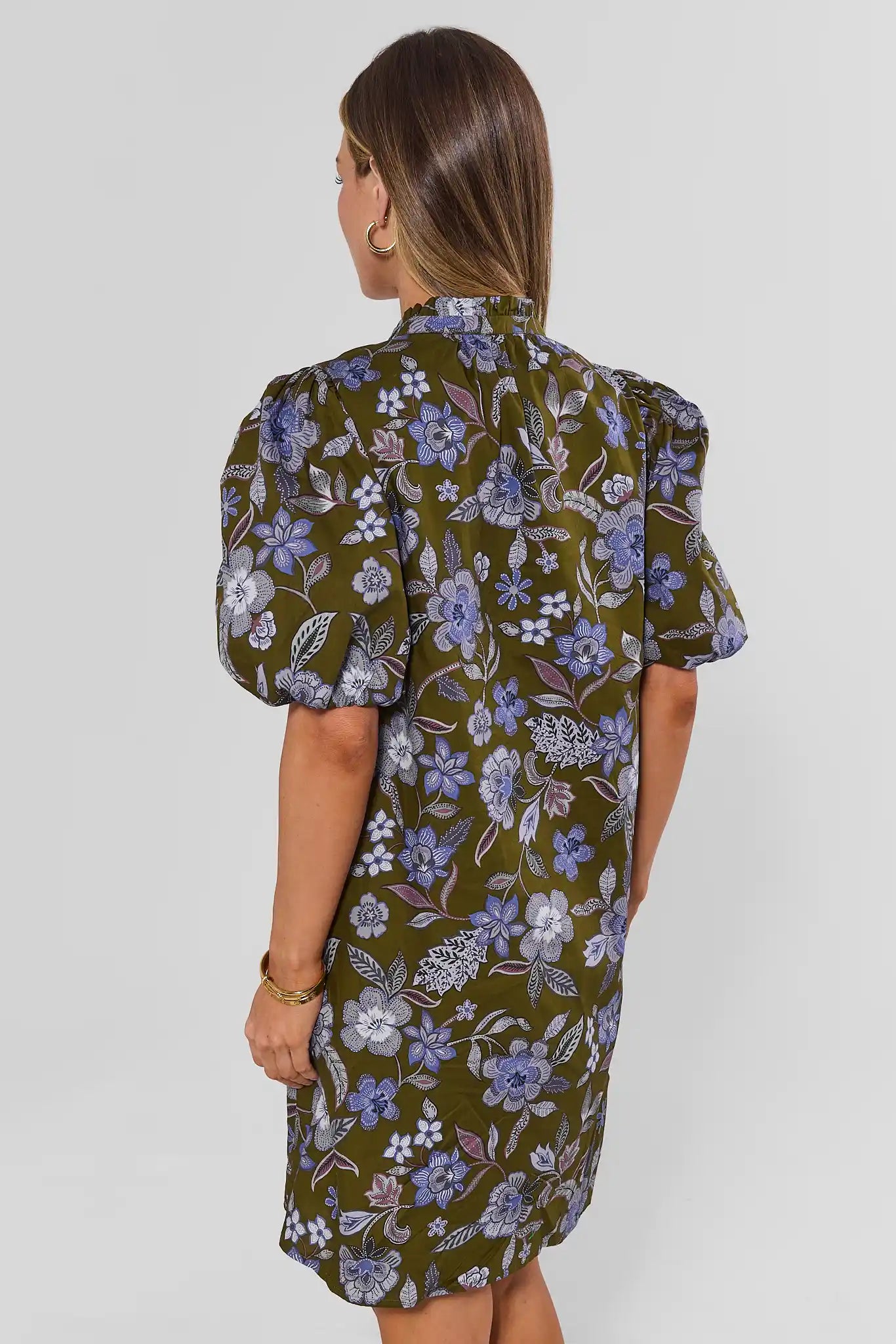 Olive Floral Printed Short Dress