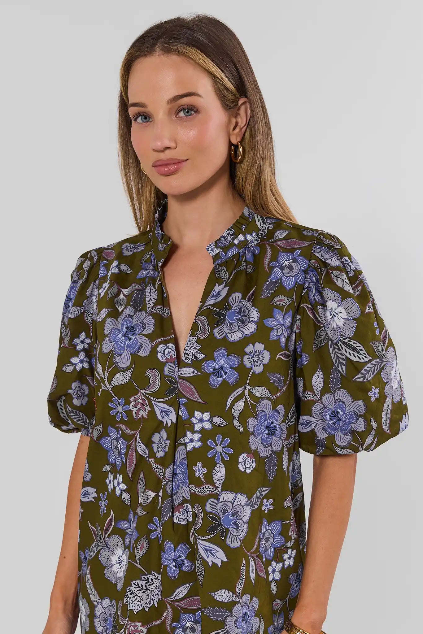 Olive Floral Printed Short Dress