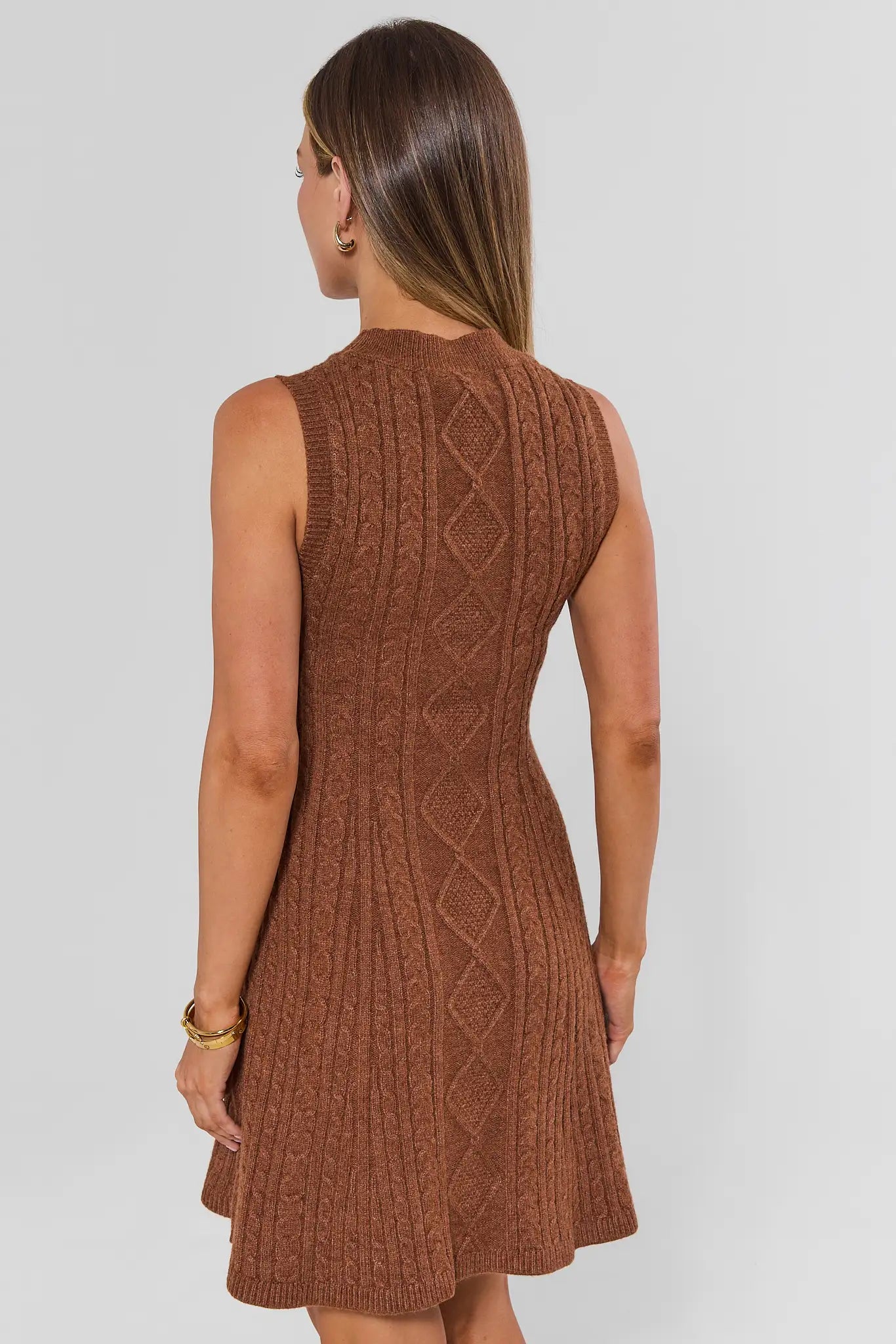 Brown Cable Knit Short Sweater Dress