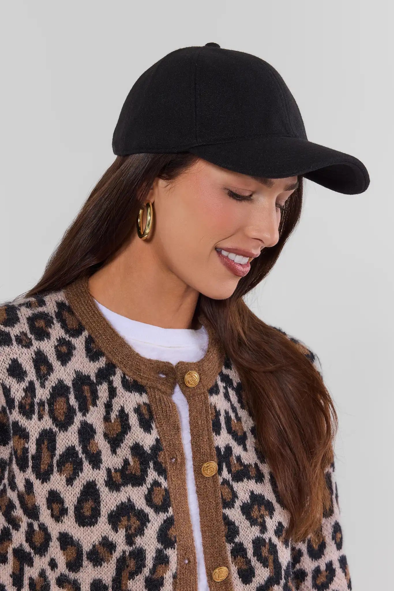 Black Faux Wool Baseball Cap