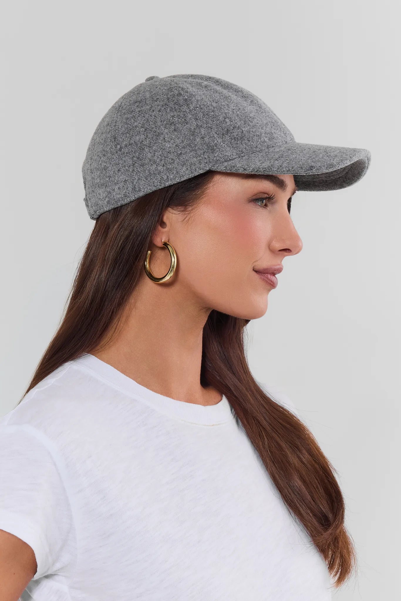 Gray Faux Wool Baseball Cap