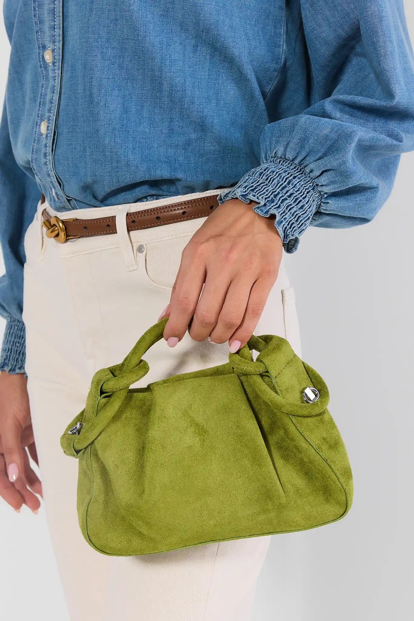 Chartreuse Faux Suede Handbag