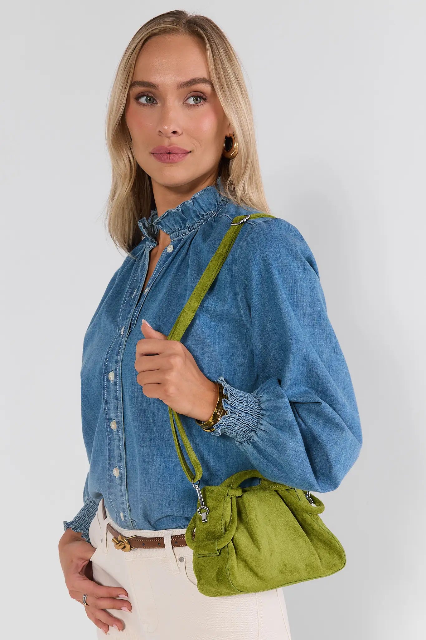 Chartreuse Faux Suede Handbag
