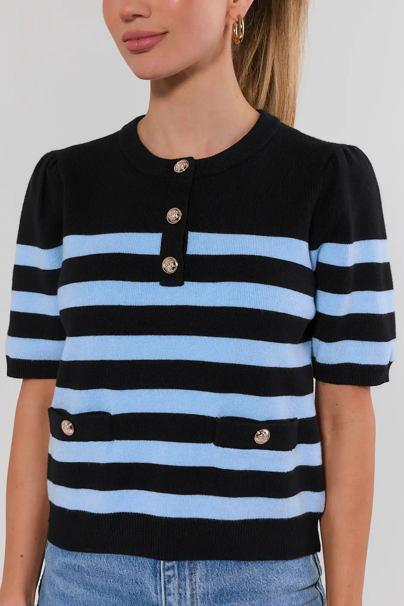 Jade Navy Striped Knit Top by THML
