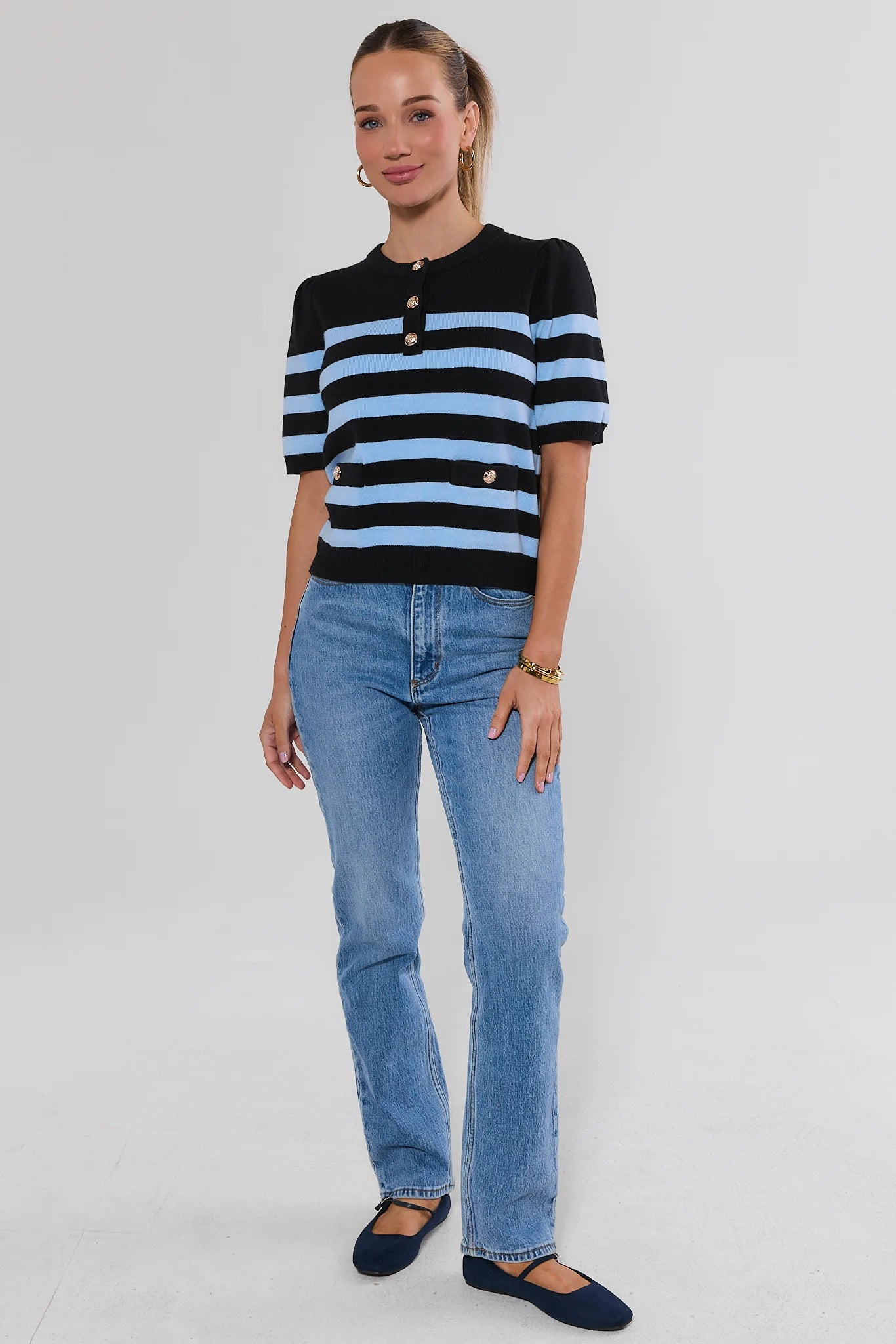 Jade Navy Striped Knit Top by THML