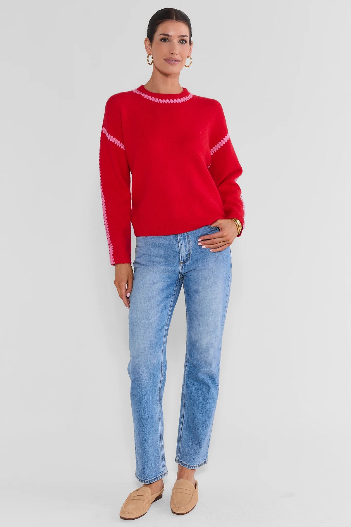 Camilla Red Stitched Trim Sweater