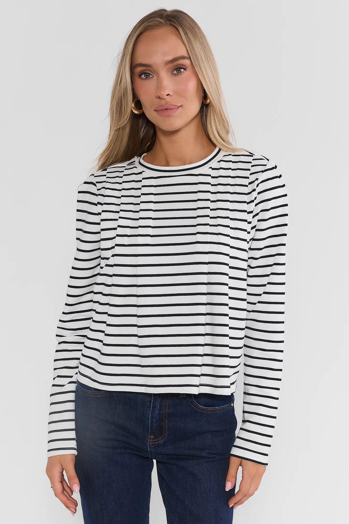 Daniela White Striped Pleated Top