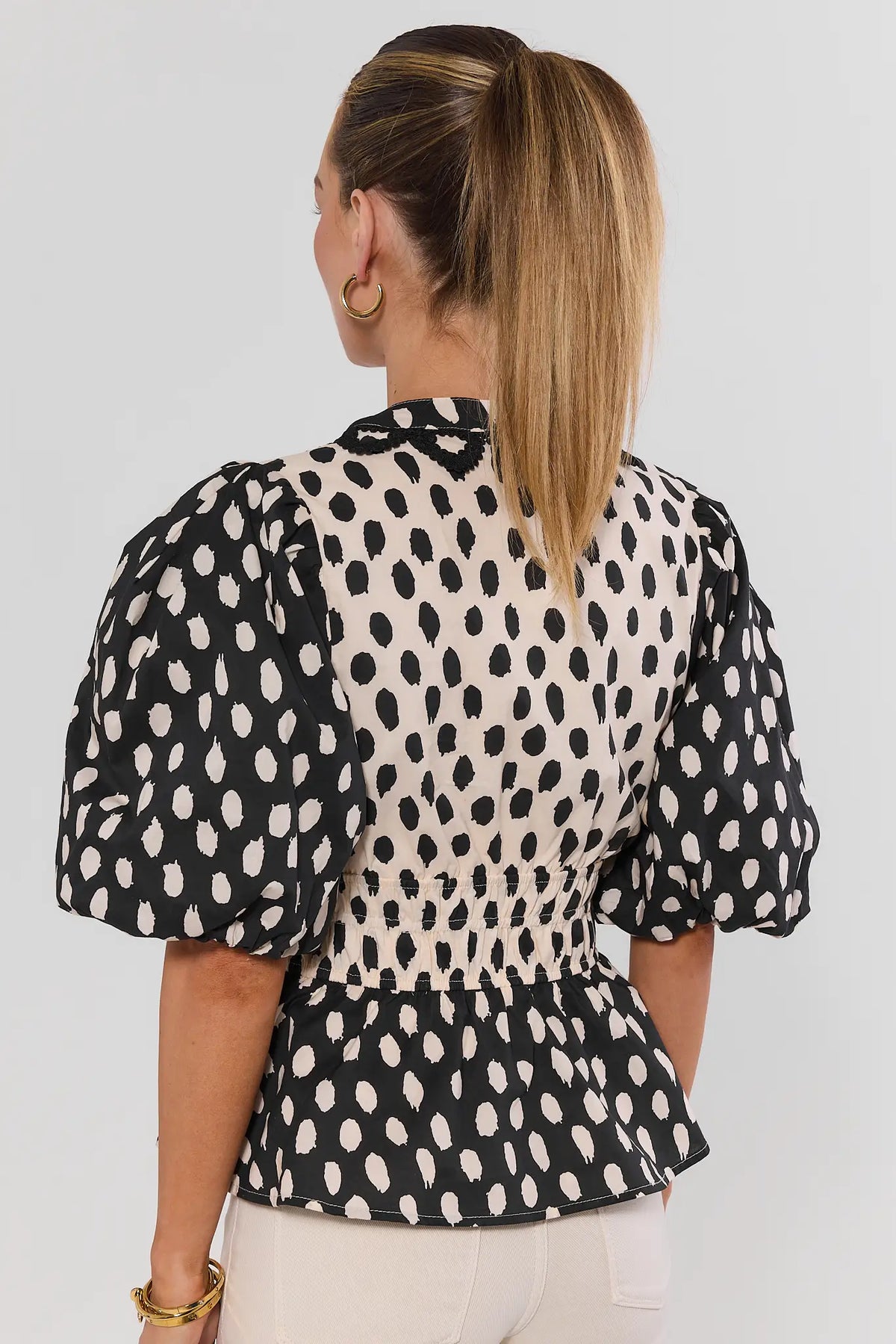 Presley Black Polka Dot Peplum Top