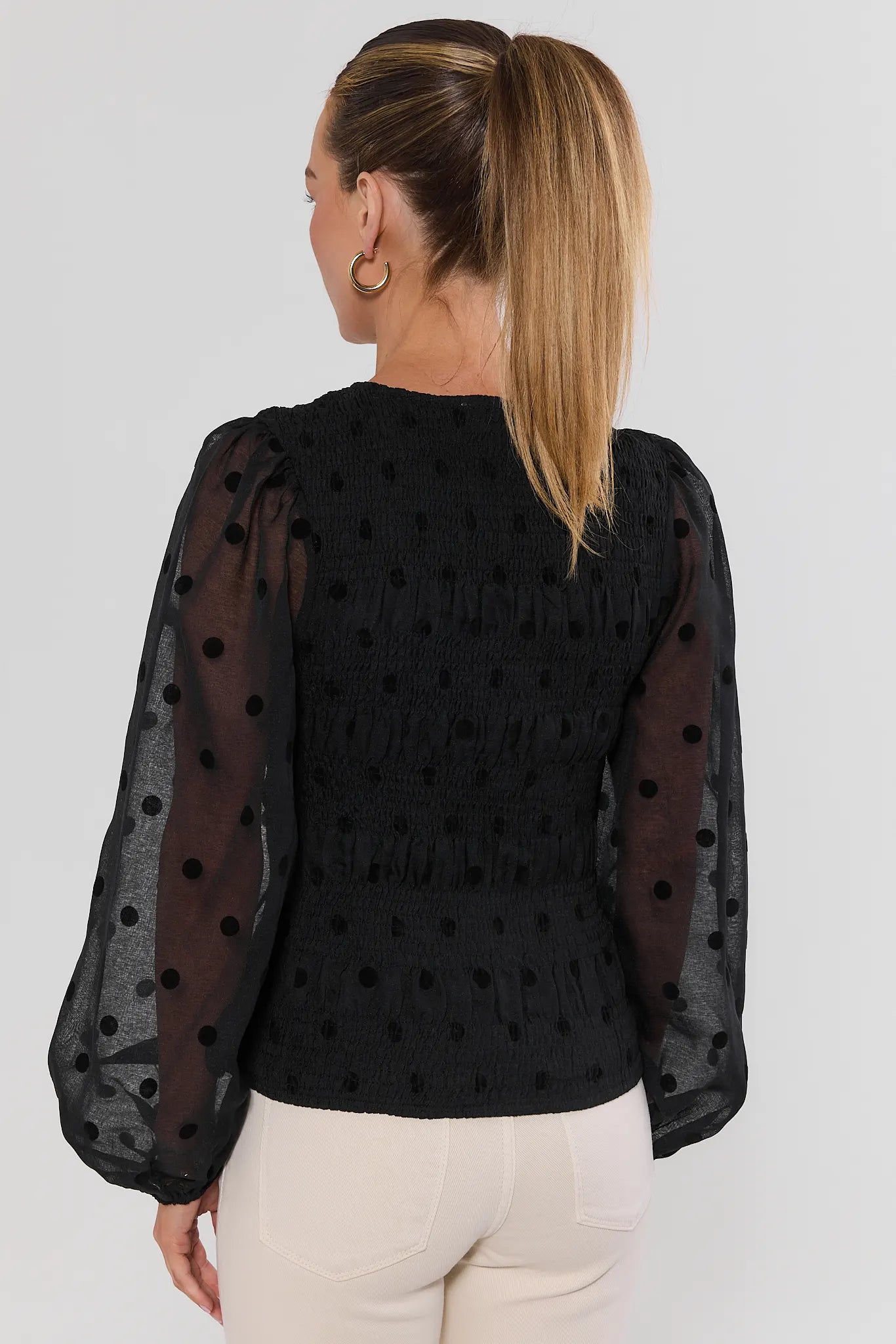 Black Polka Dot Smoked Top
