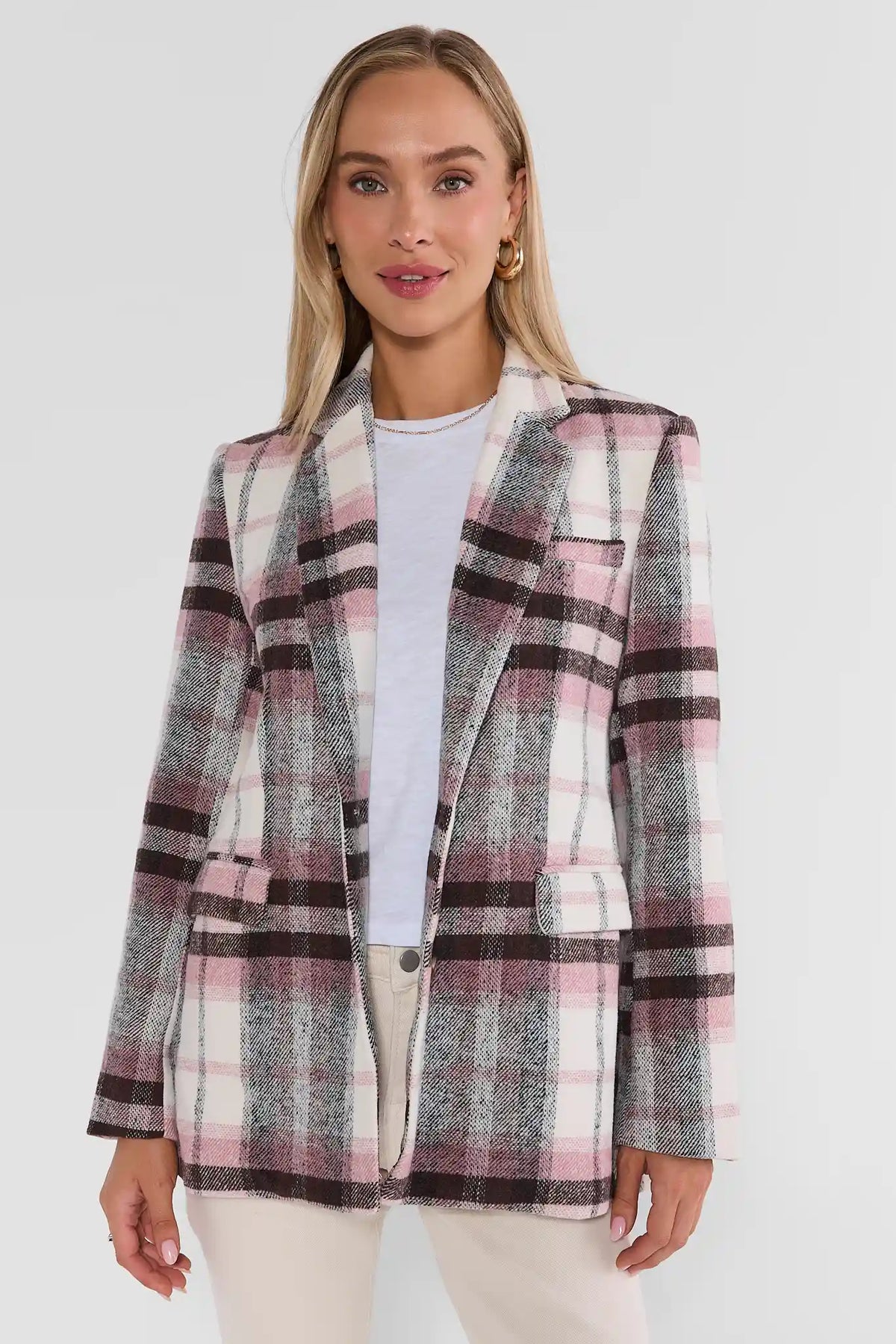 Gemma Light Pink Plaid Blazer