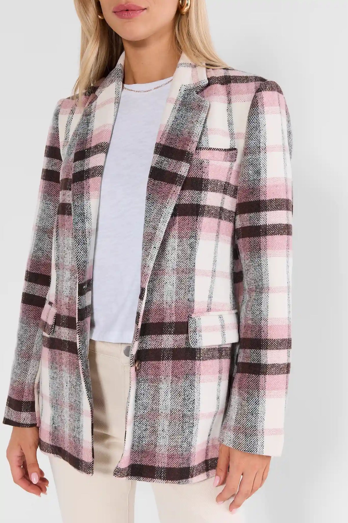 Gemma Light Pink Plaid Blazer