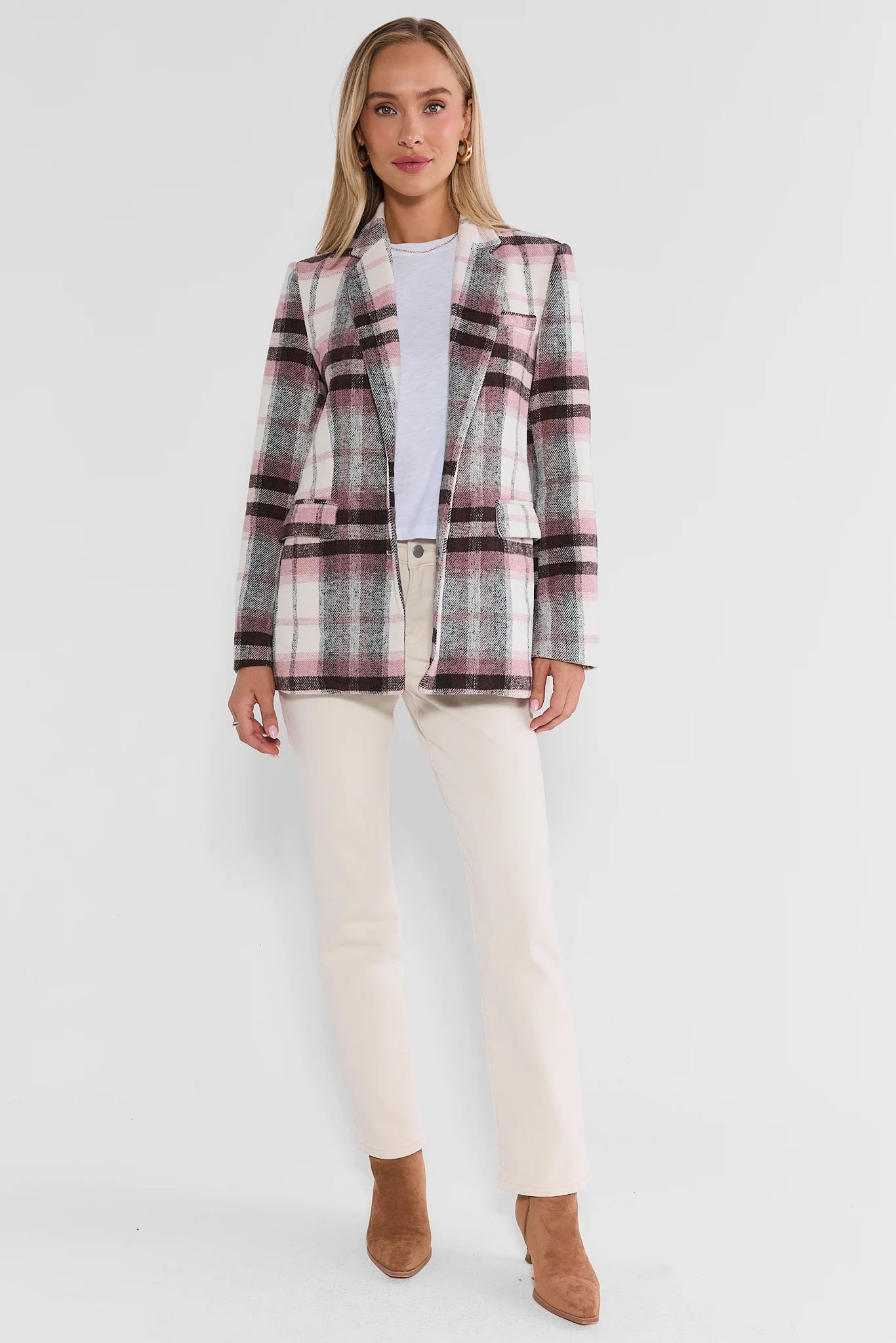 Gemma Light Pink Plaid Blazer
