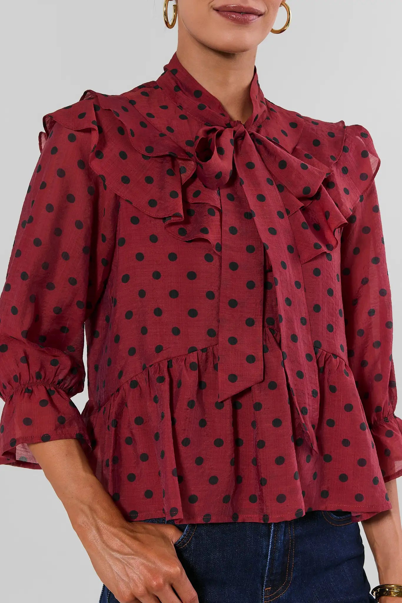 Alice Red Polka Dot Tie Neck Top