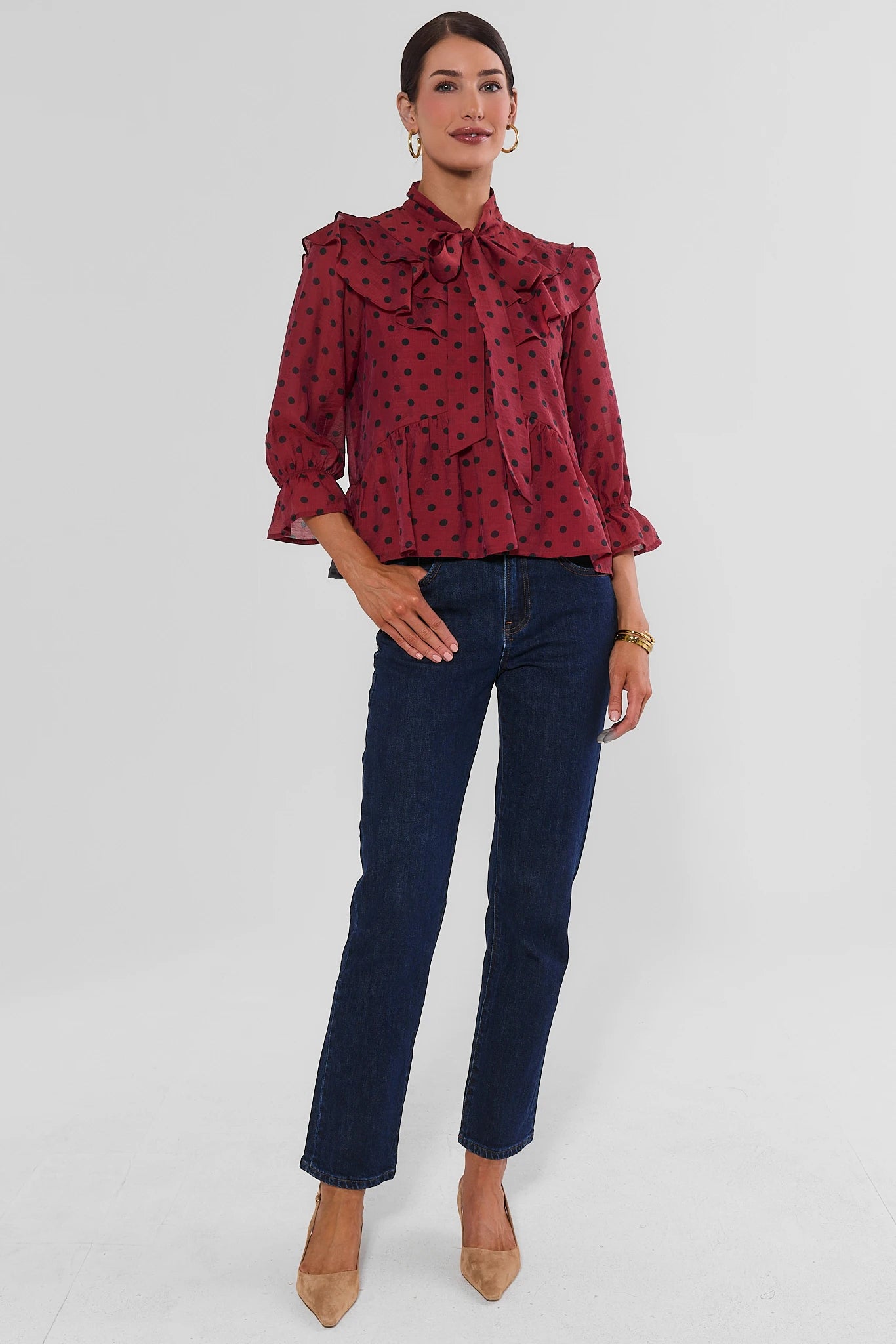 Alice Red Polka Dot Tie Neck Top